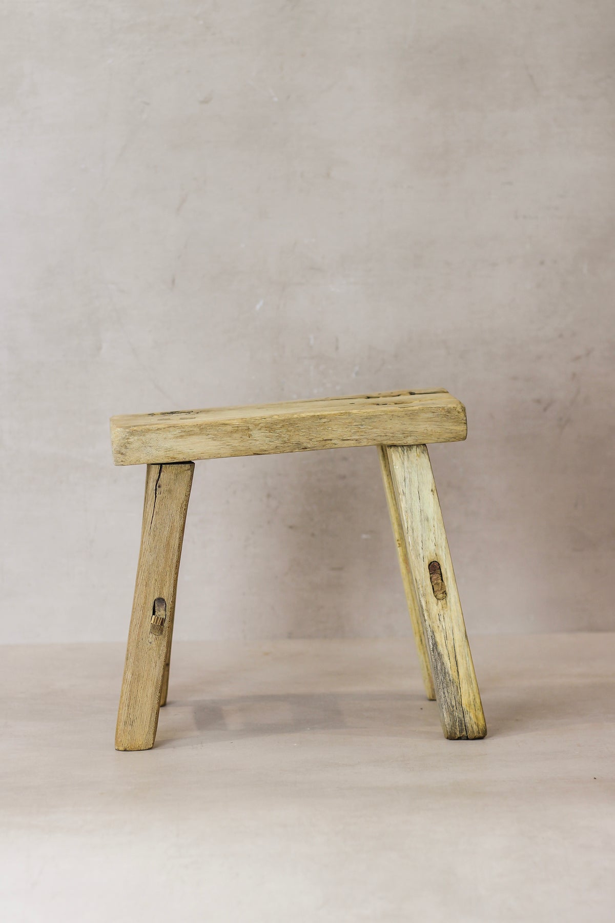 Vintage Rustic Elm Wood Stool - Small - No 23