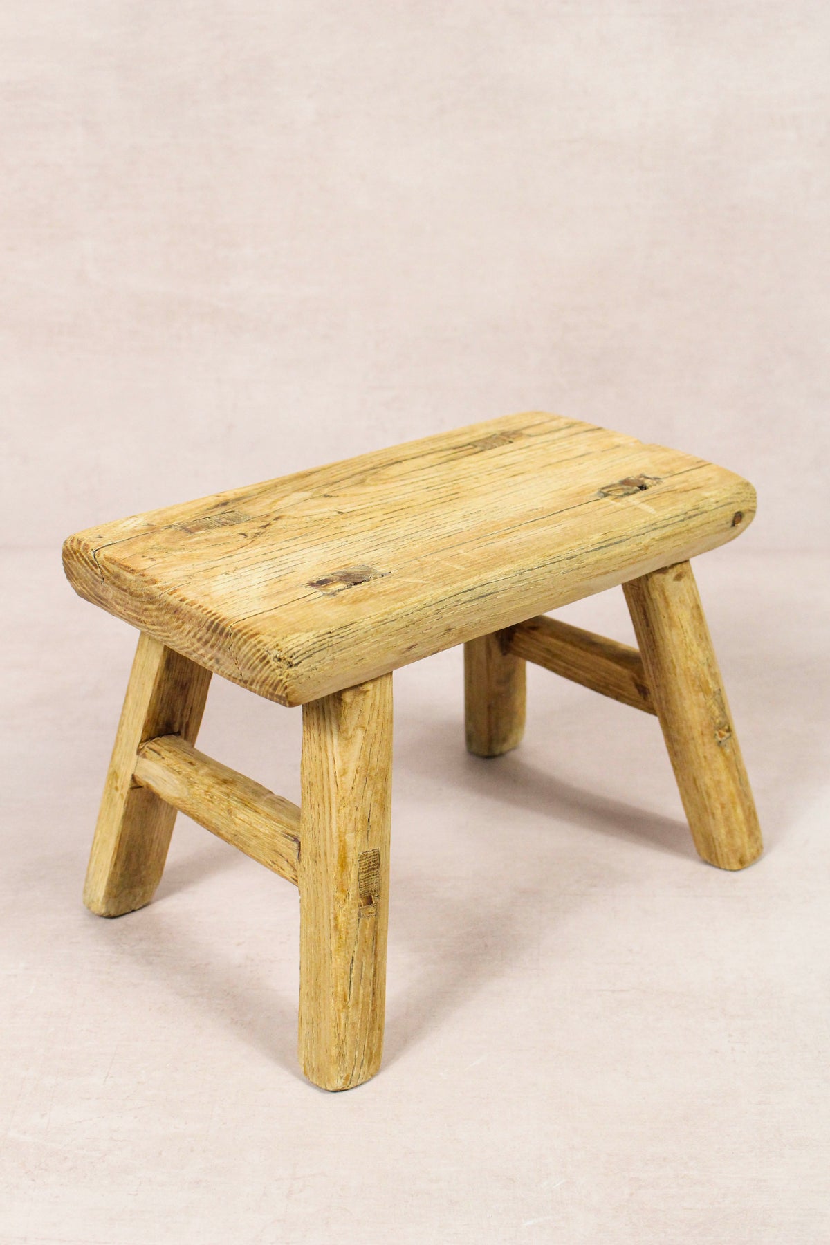 Small vintage rustic reclaimed elm wood stool 268 – Botanical Boys