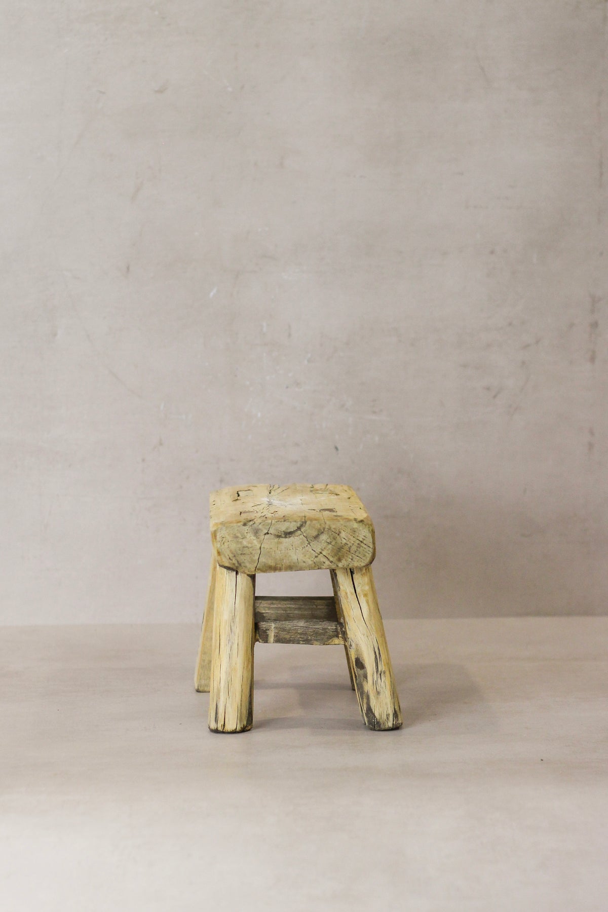 Vintage Rustic Elm Wood Stool - Small - No 24