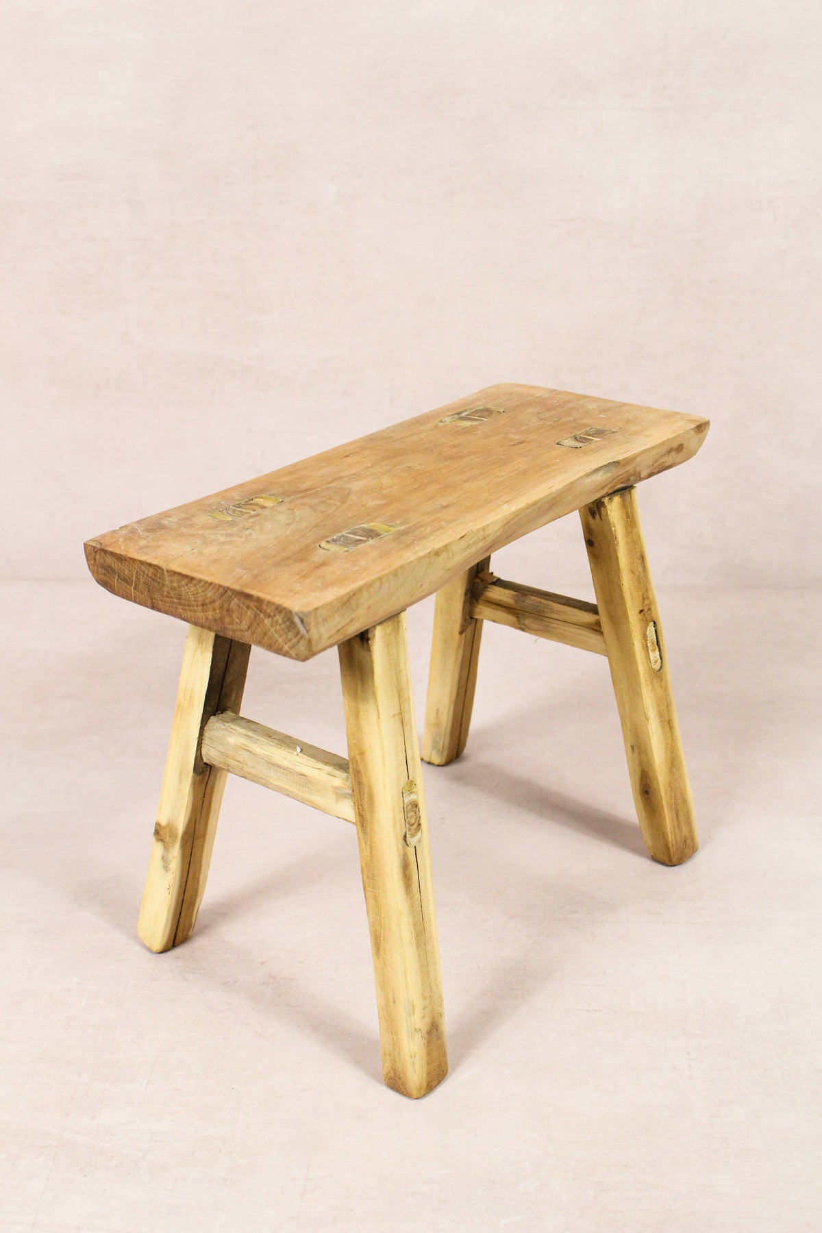 Small vintage rustic reclaimed elm wood stool 271 – Botanical Boys