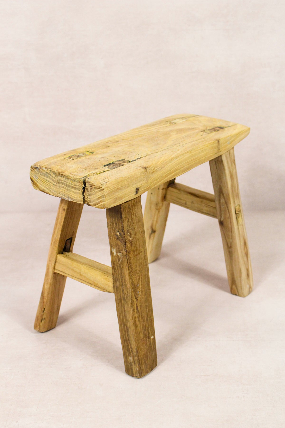 Small vintage rustic reclaimed elm wood stool 273 – Botanical Boys