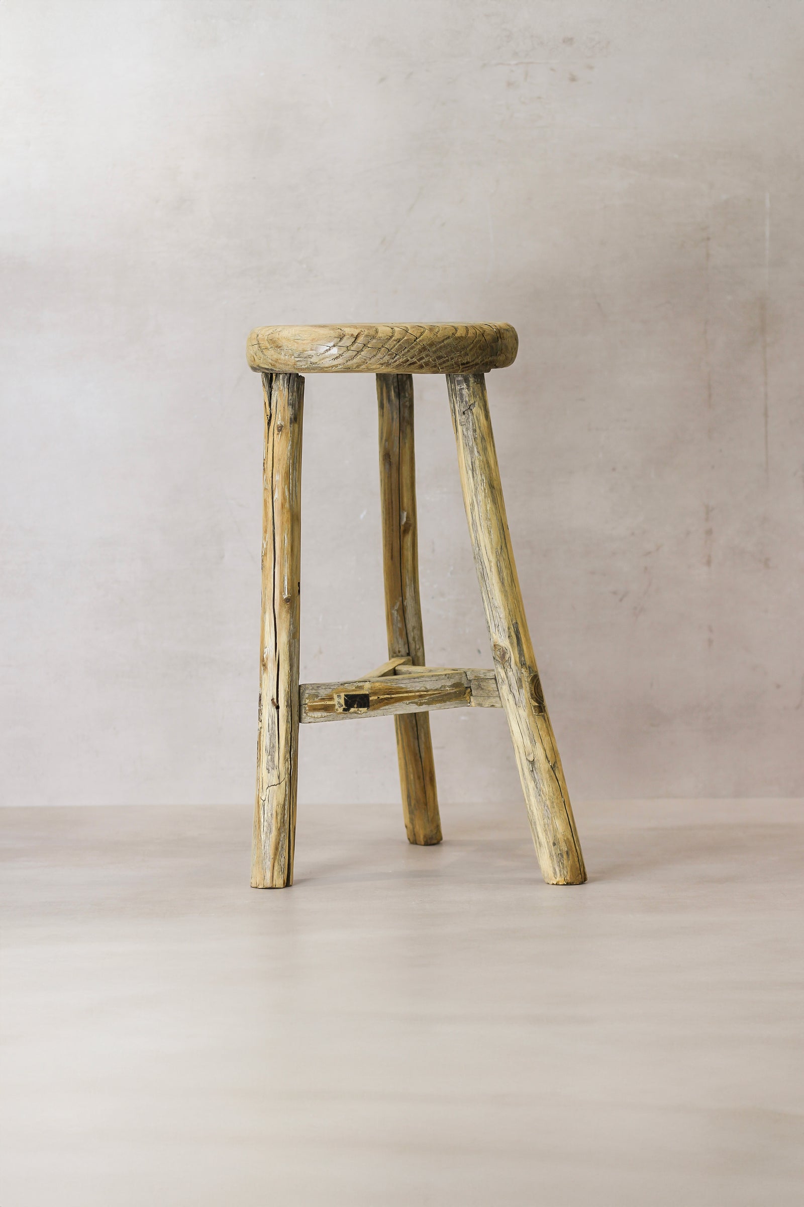 Vintage Rustic Elm Wood Stool - Round - No 49