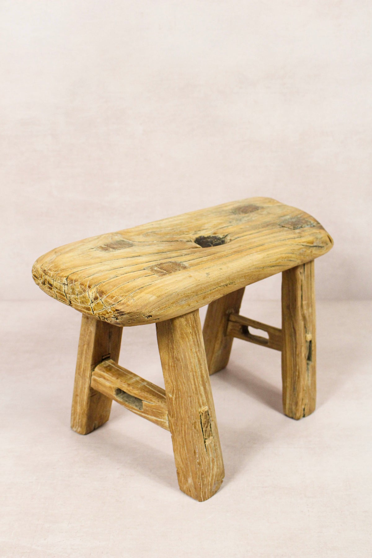 Small vintage rustic reclaimed elm wood stool 274 – Botanical Boys