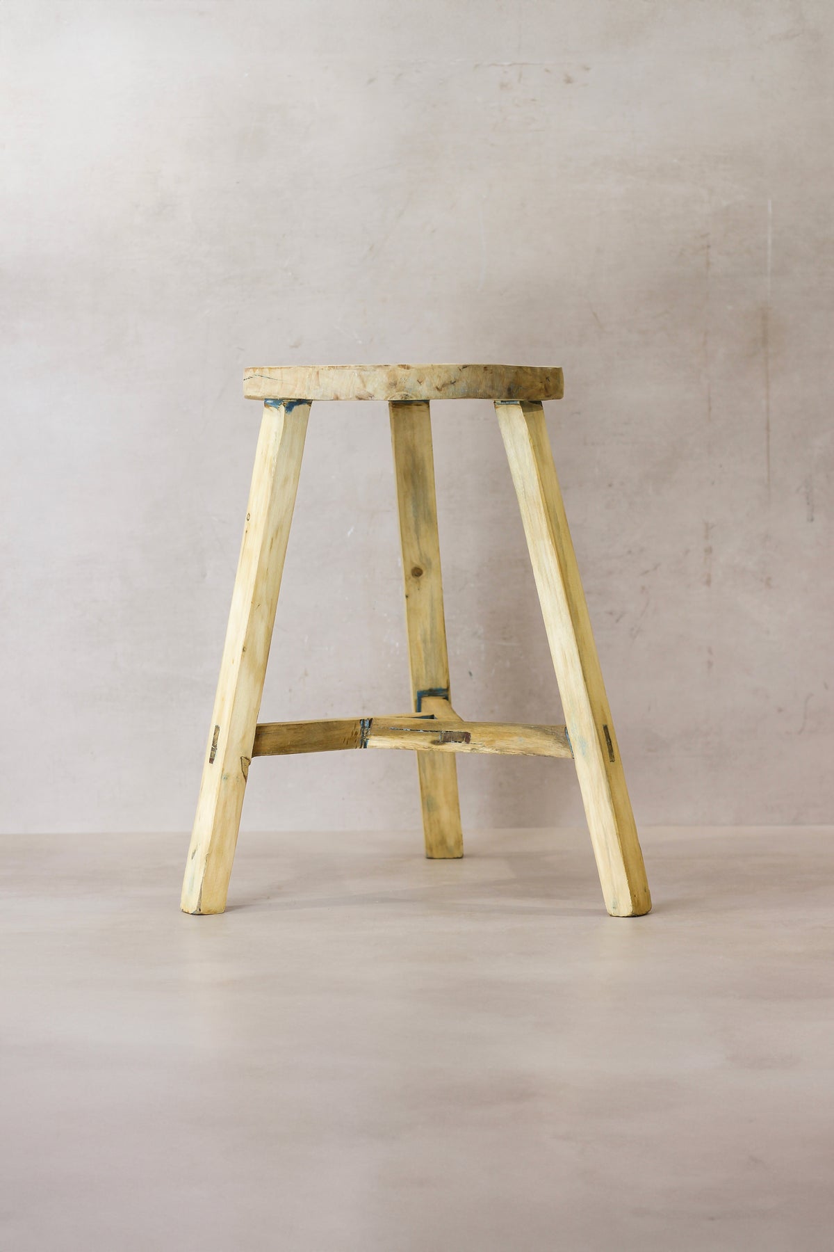 Vintage Rustic Elm Wood Stool - Round - No 51