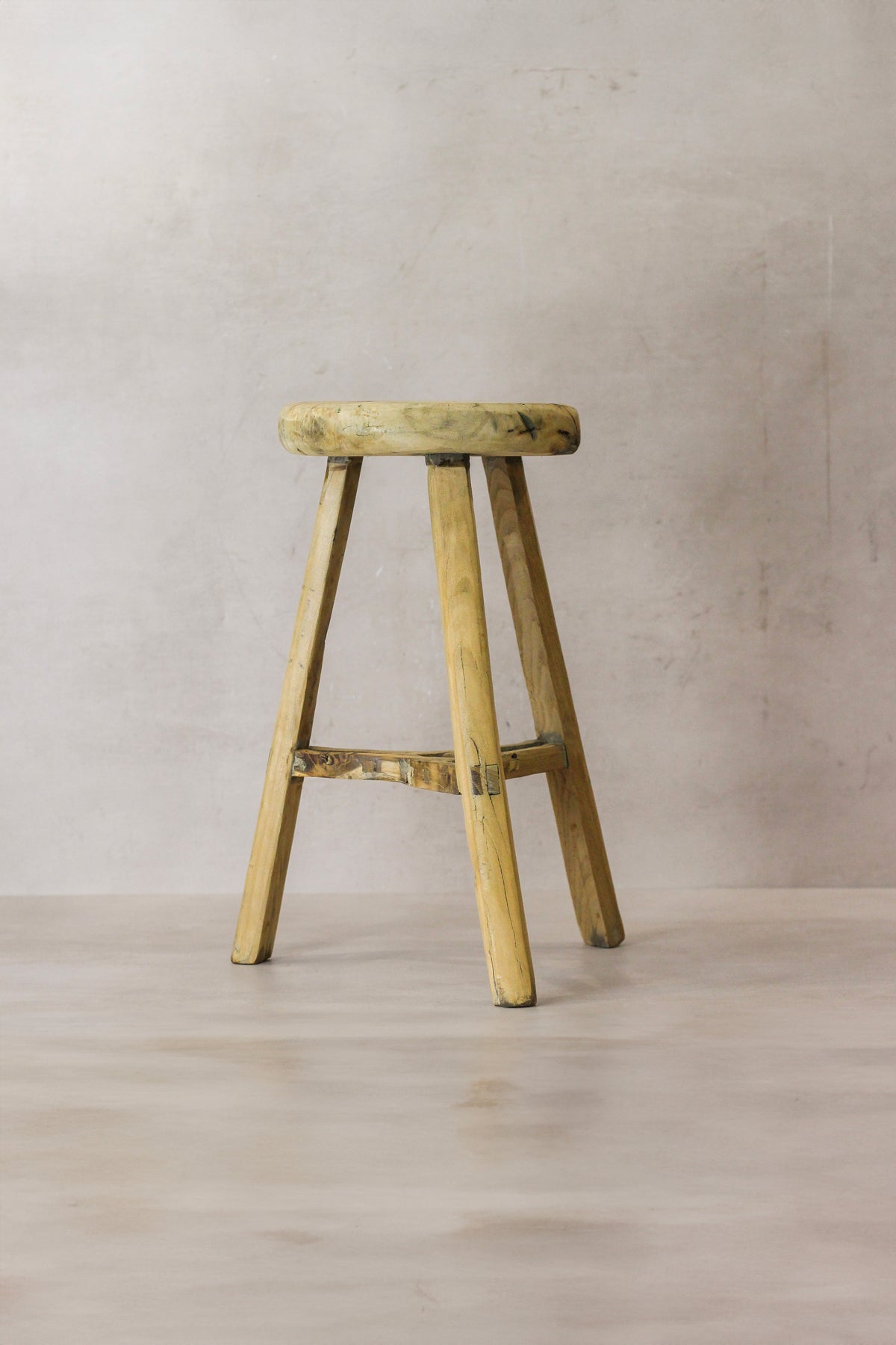 Vintage Rustic Elm Wood Stool - Round - No 52
