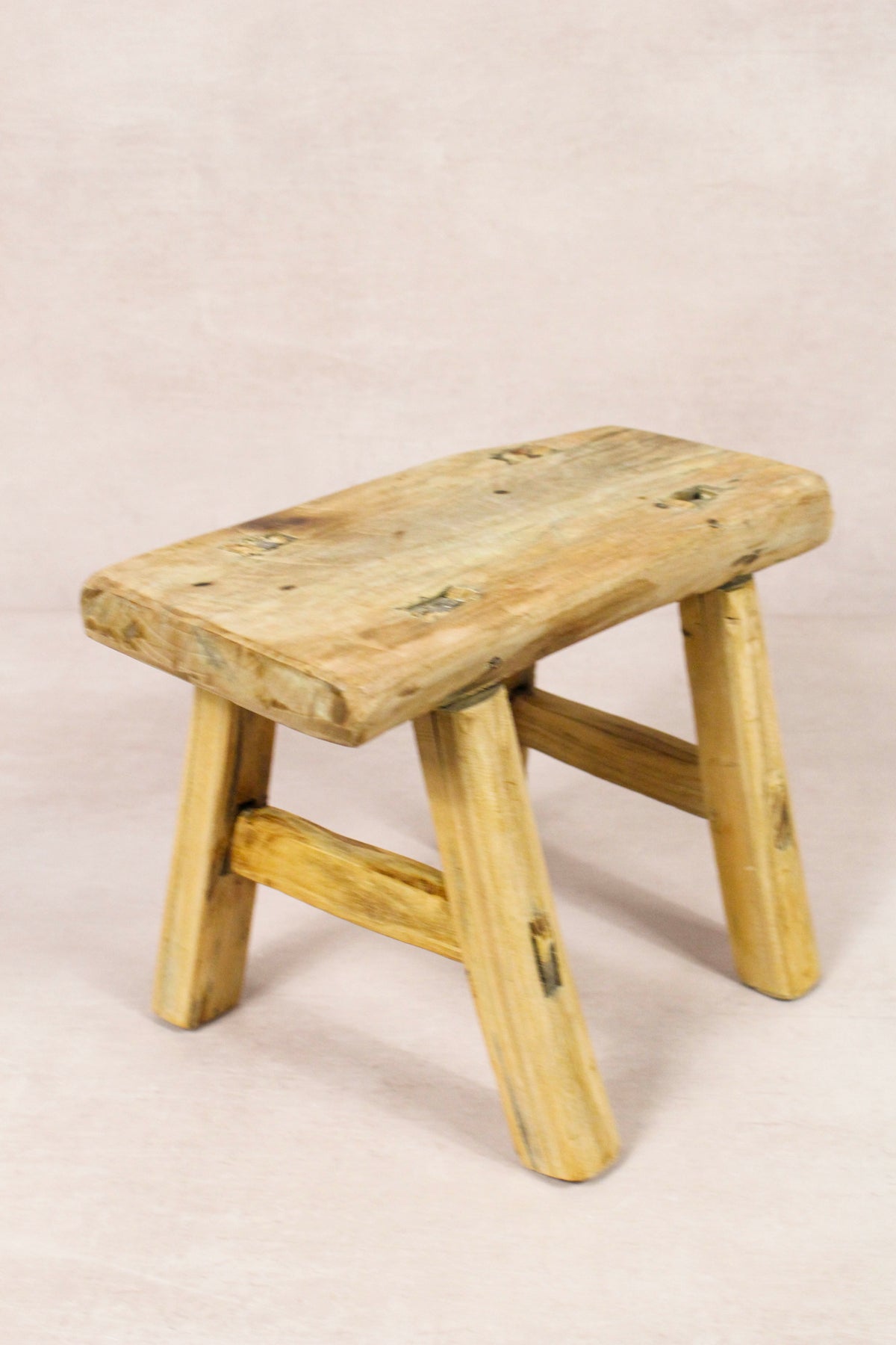 Small vintage rustic reclaimed elm wood stool 279 – Botanical Boys
