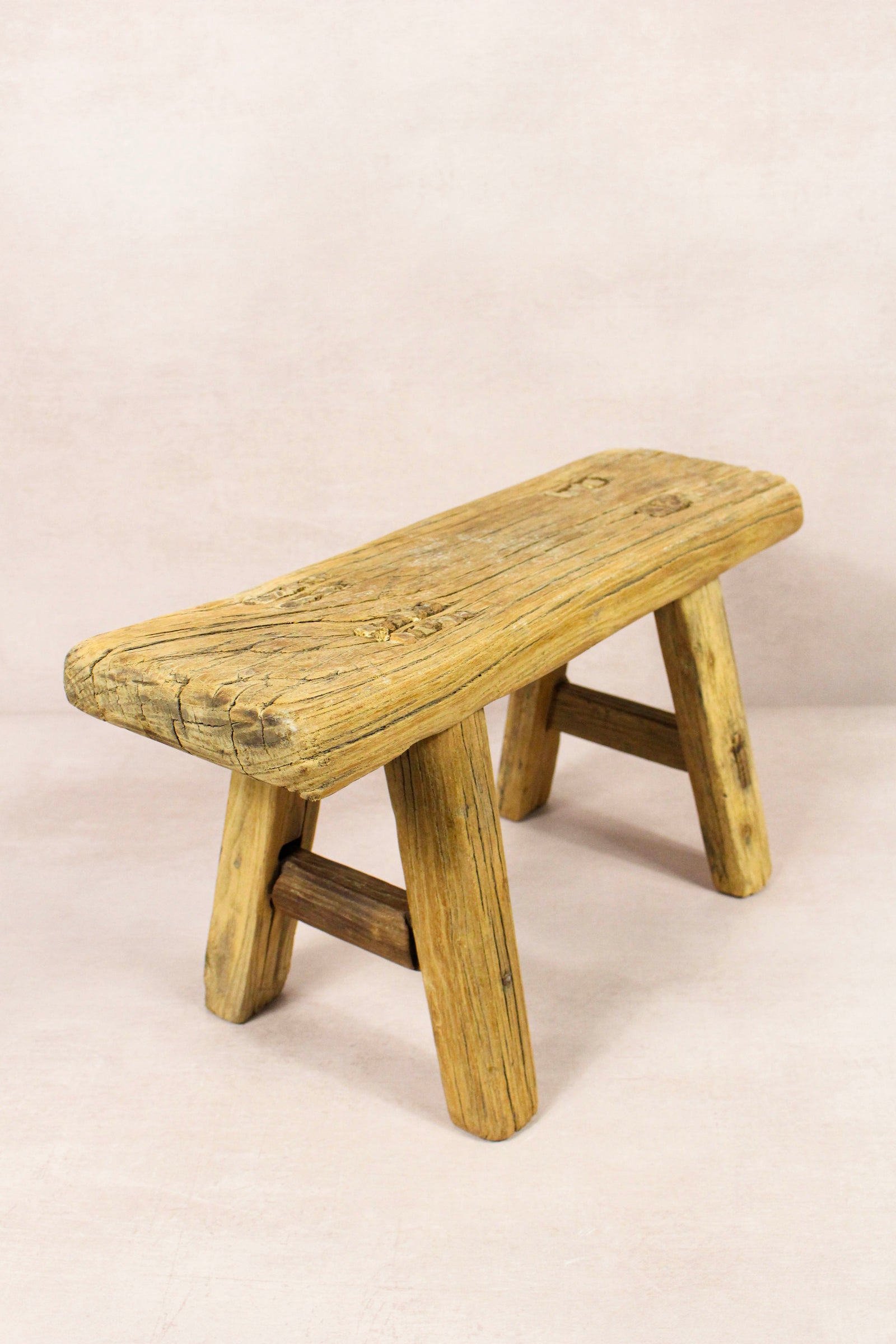 Small vintage rustic reclaimed elm wood stool 282 – Botanical Boys