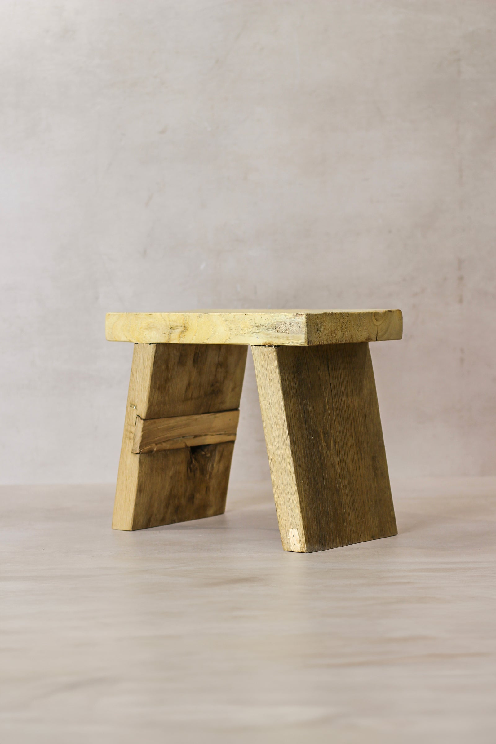 Vintage Rustic Square Elm Wood Stool - Small - No 5