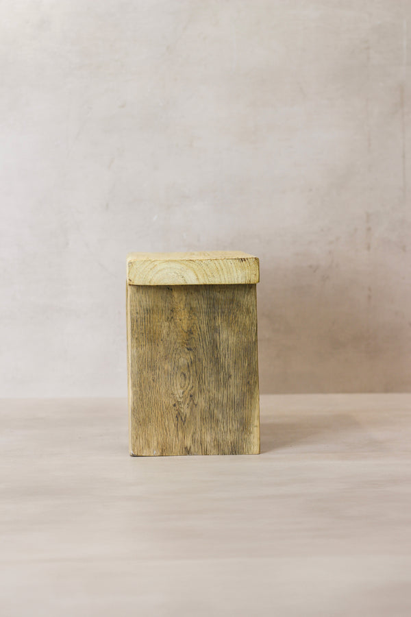 Vintage Rustic Square Elm Wood Stool - Small - No 5 - Botanical Boys