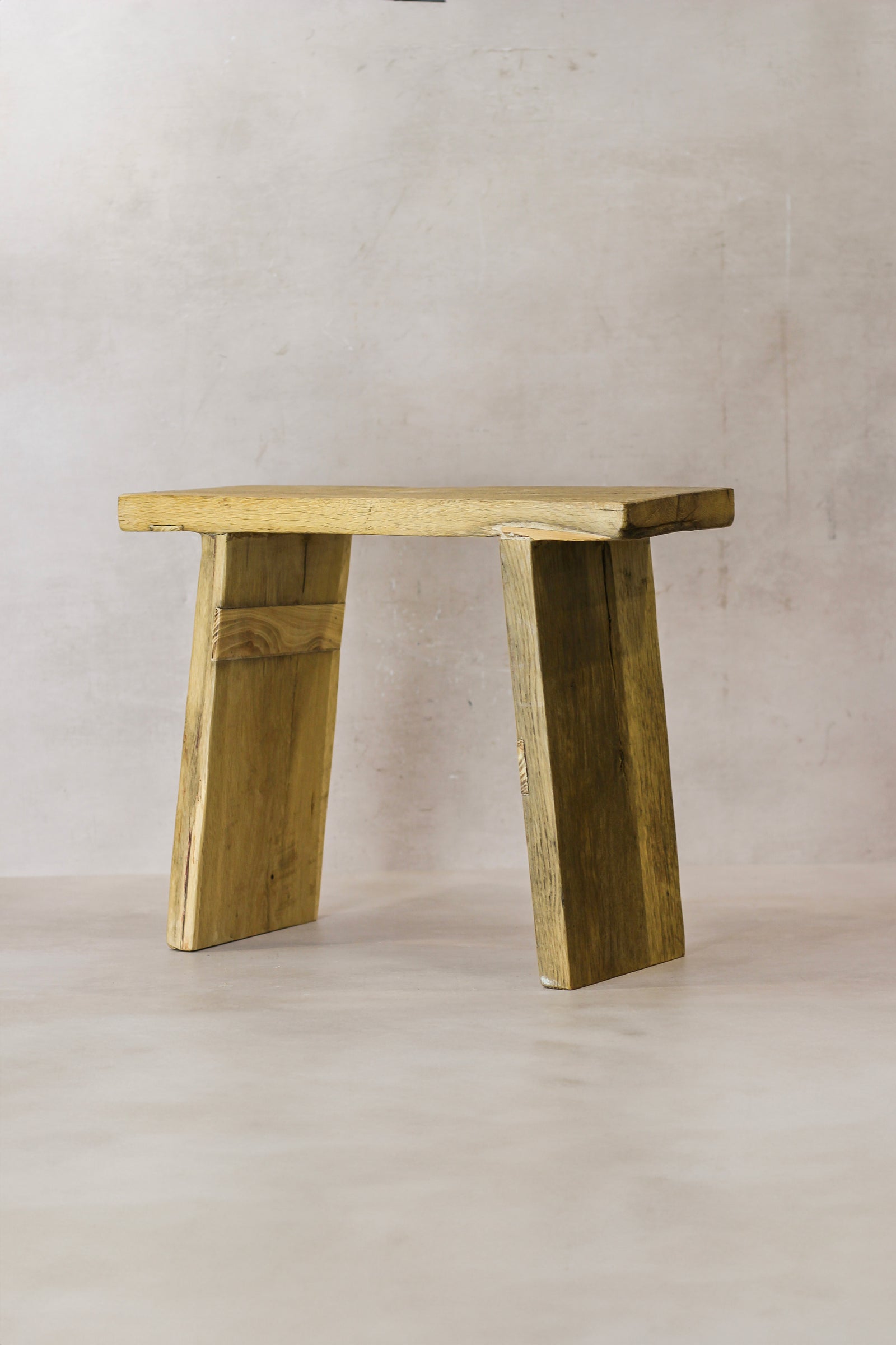 Vintage Rustic Square Elm Wood Stool - No 5