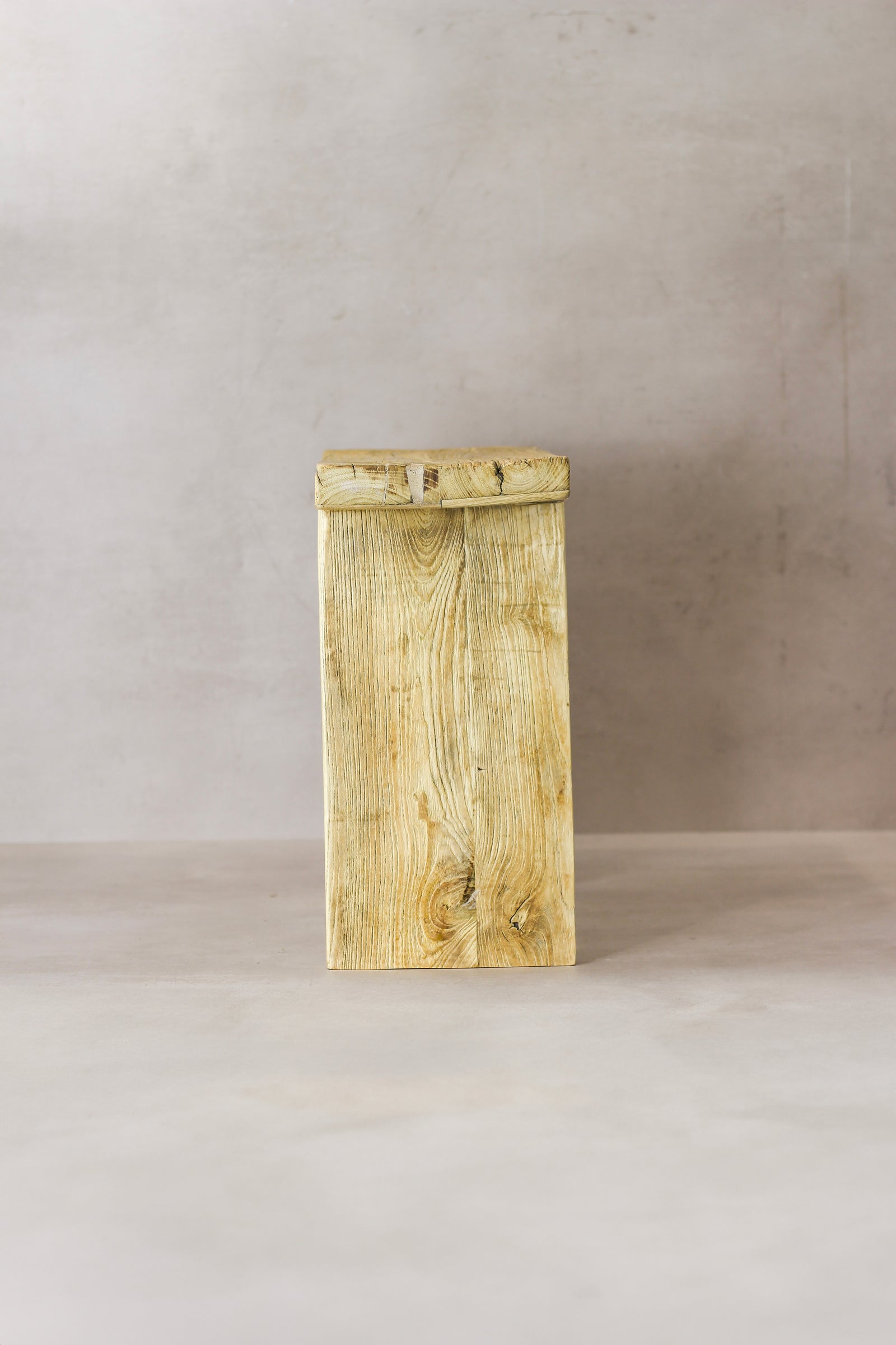 Vintage Rustic Square Elm Wood Stool - No 6