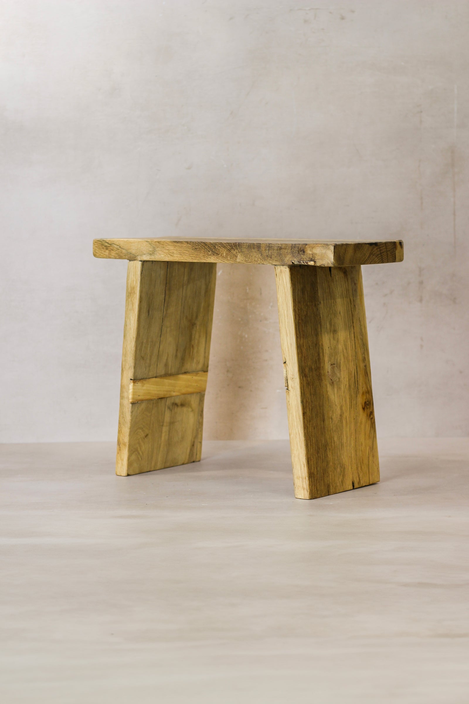 Vintage Rustic Square Elm Wood Stool - No 8
