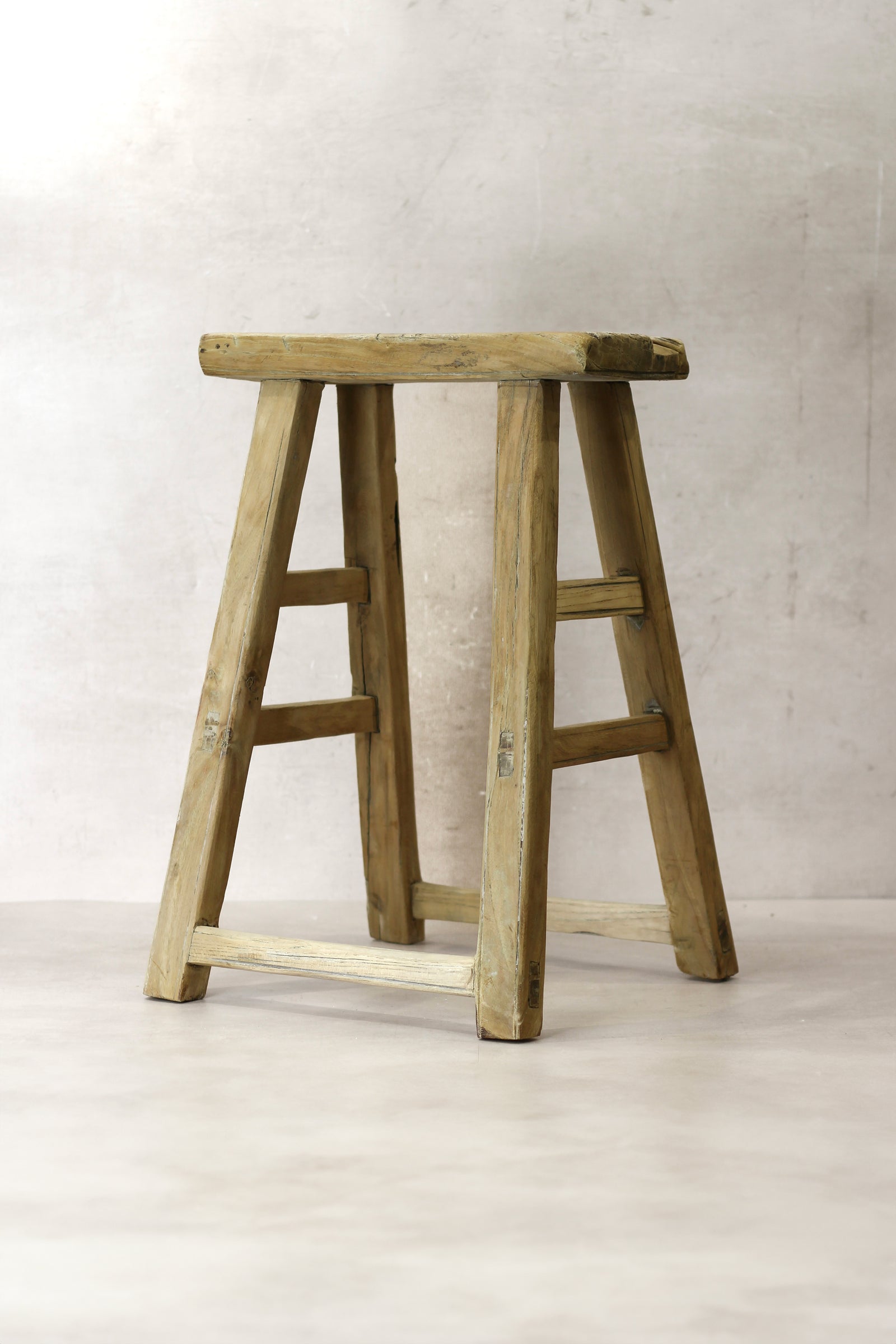 Vintage Rustic Elm Wood Stool - Medium - No 70