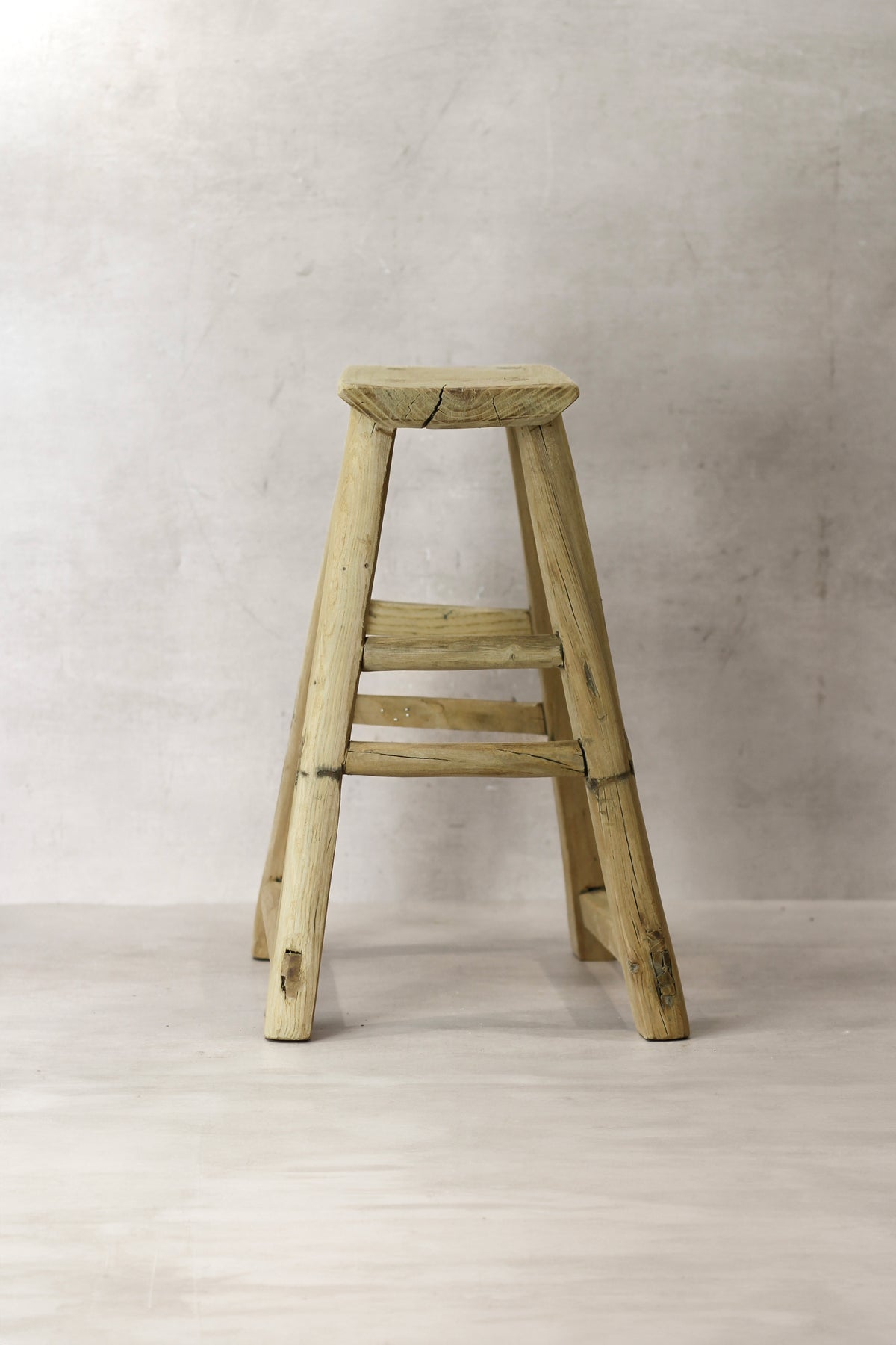 Vintage Rustic Elm Wood Stool - Medium - No 72