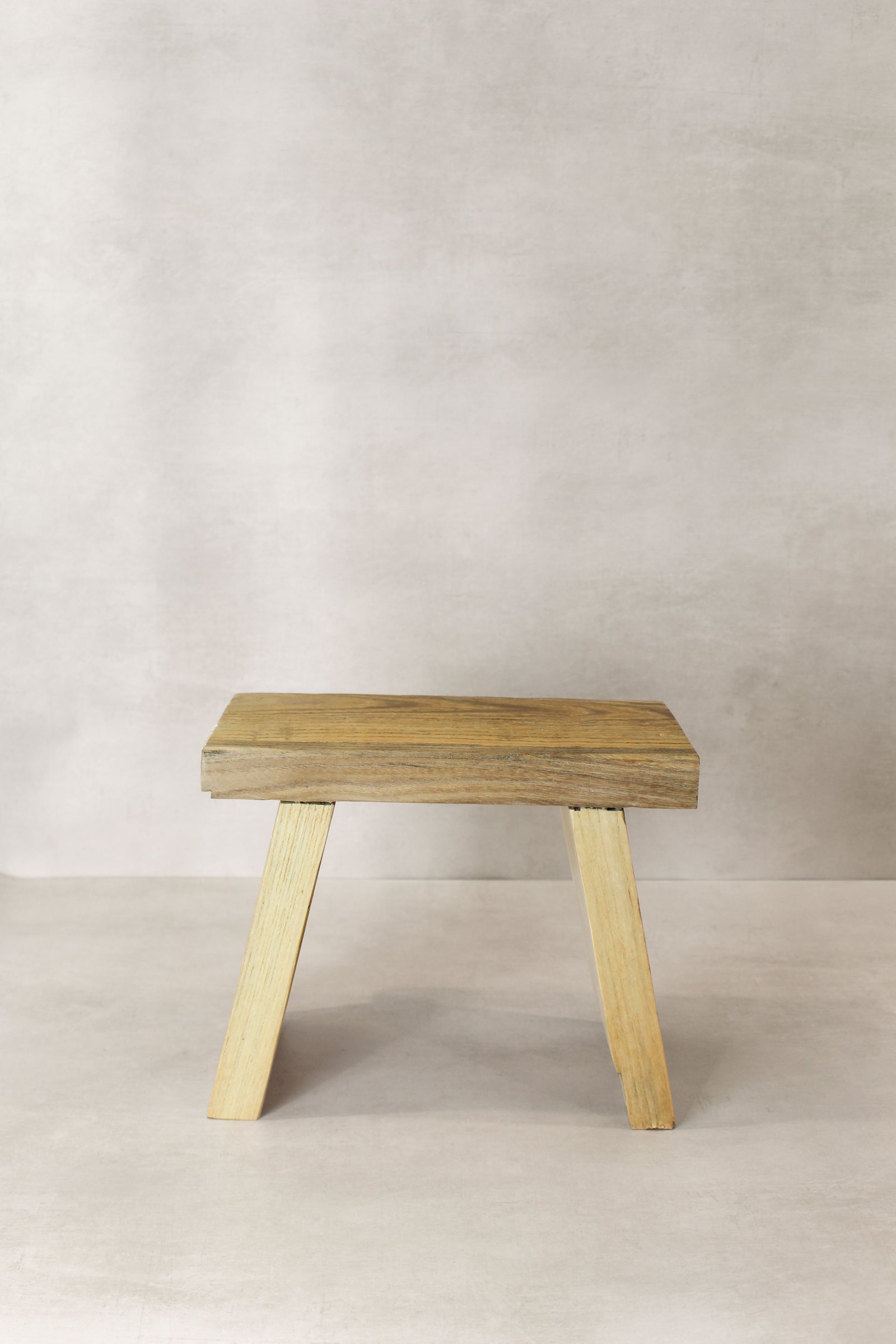 Vintage Rustic Square Elm Wood Stool - Small - No 9