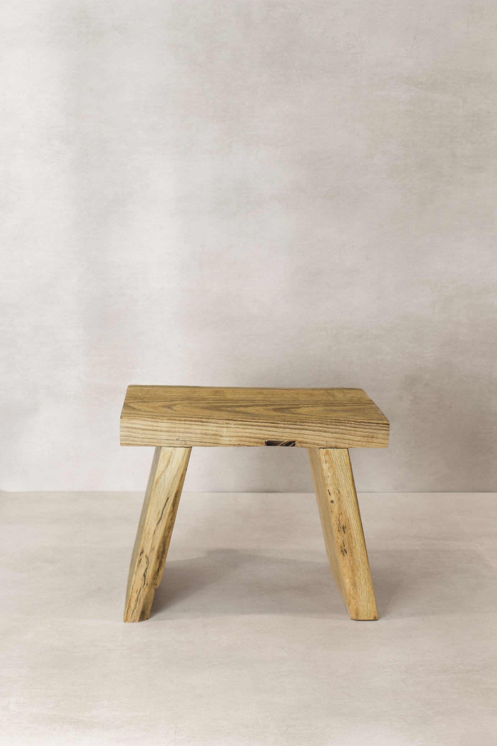 Vintage Rustic Square Elm Wood Stool - Small - No 9