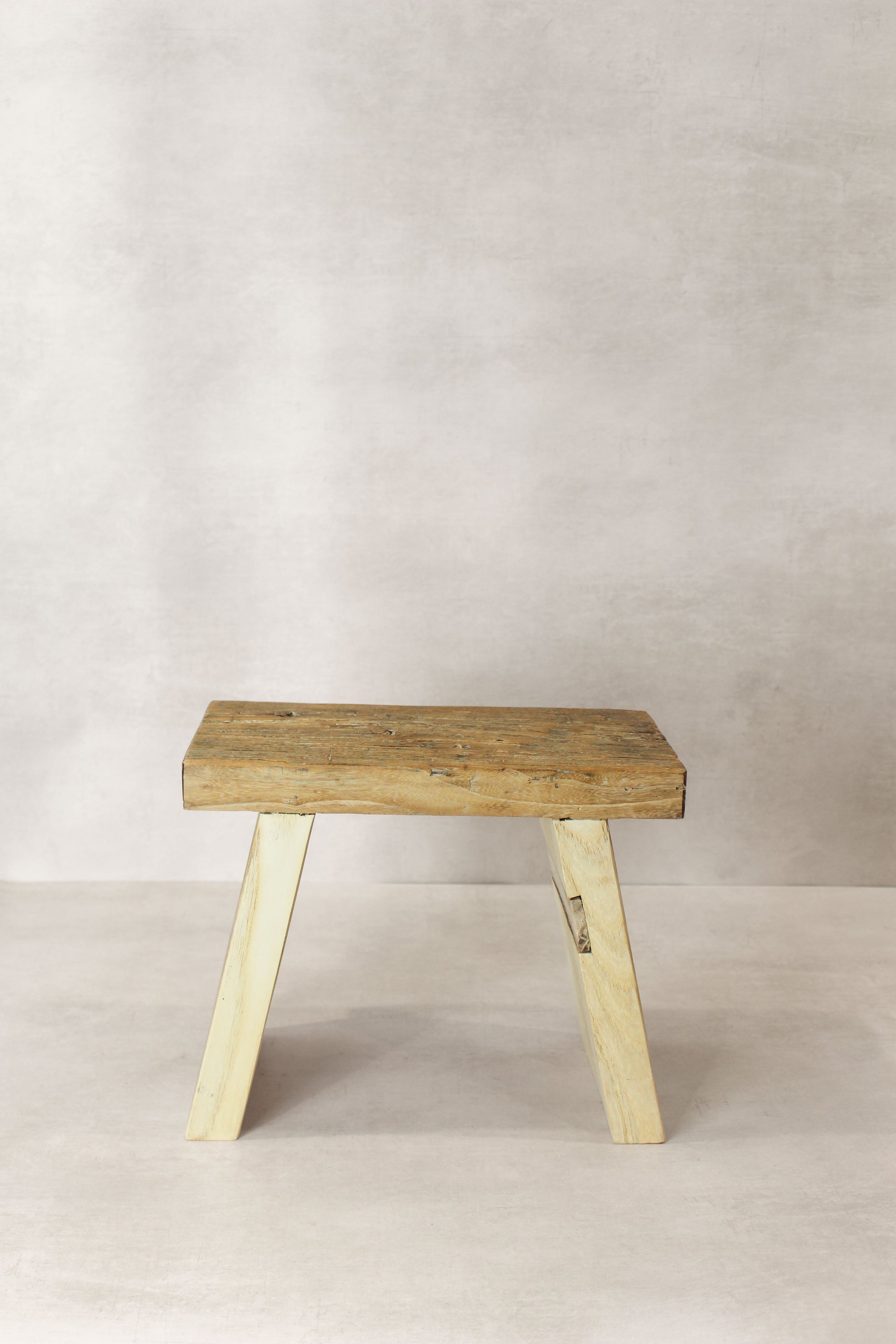 Vintage Rustic Square Elm Wood Stool - Small - No 11