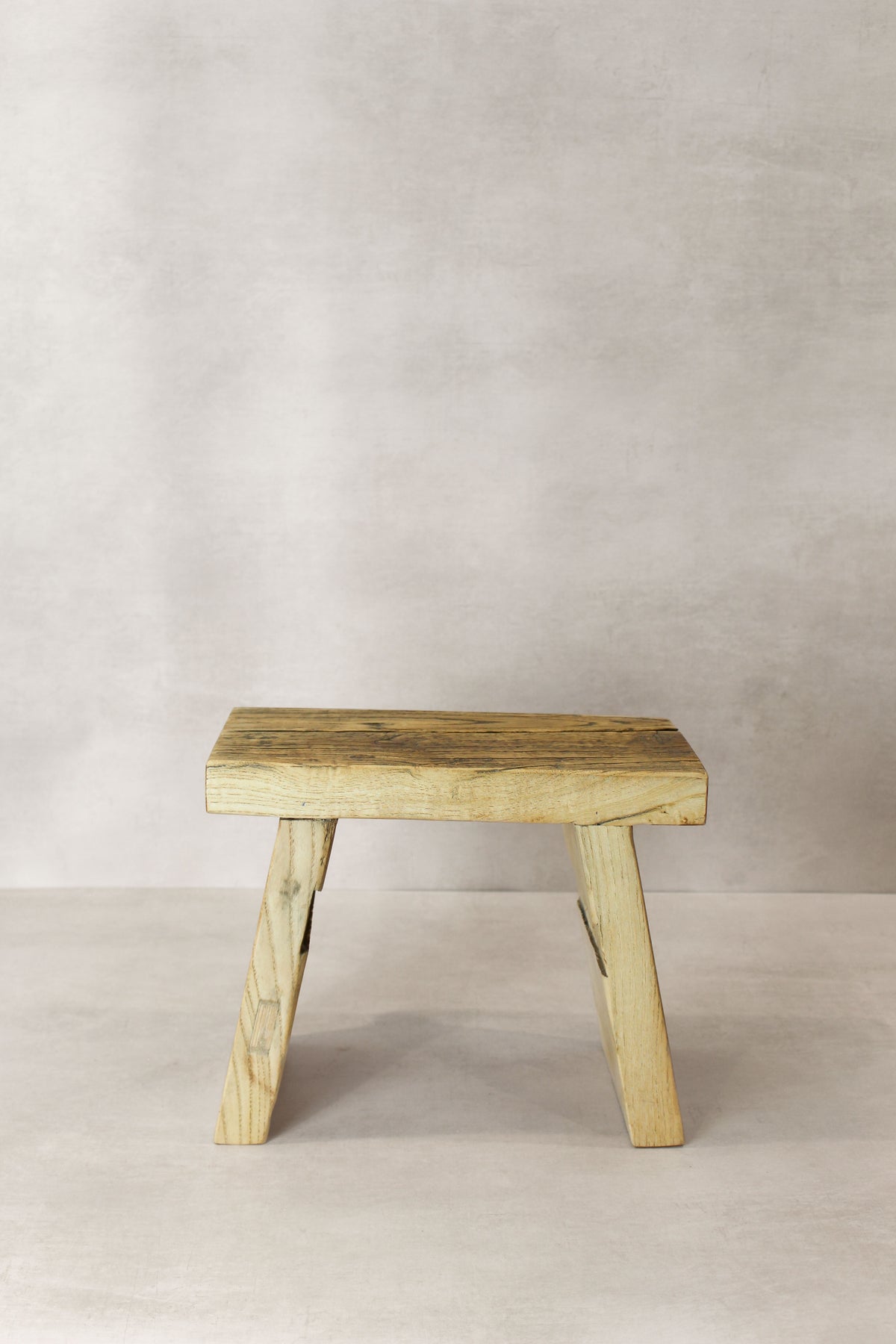 Vintage Rustic Square Elm Wood Stool - Small - No 12