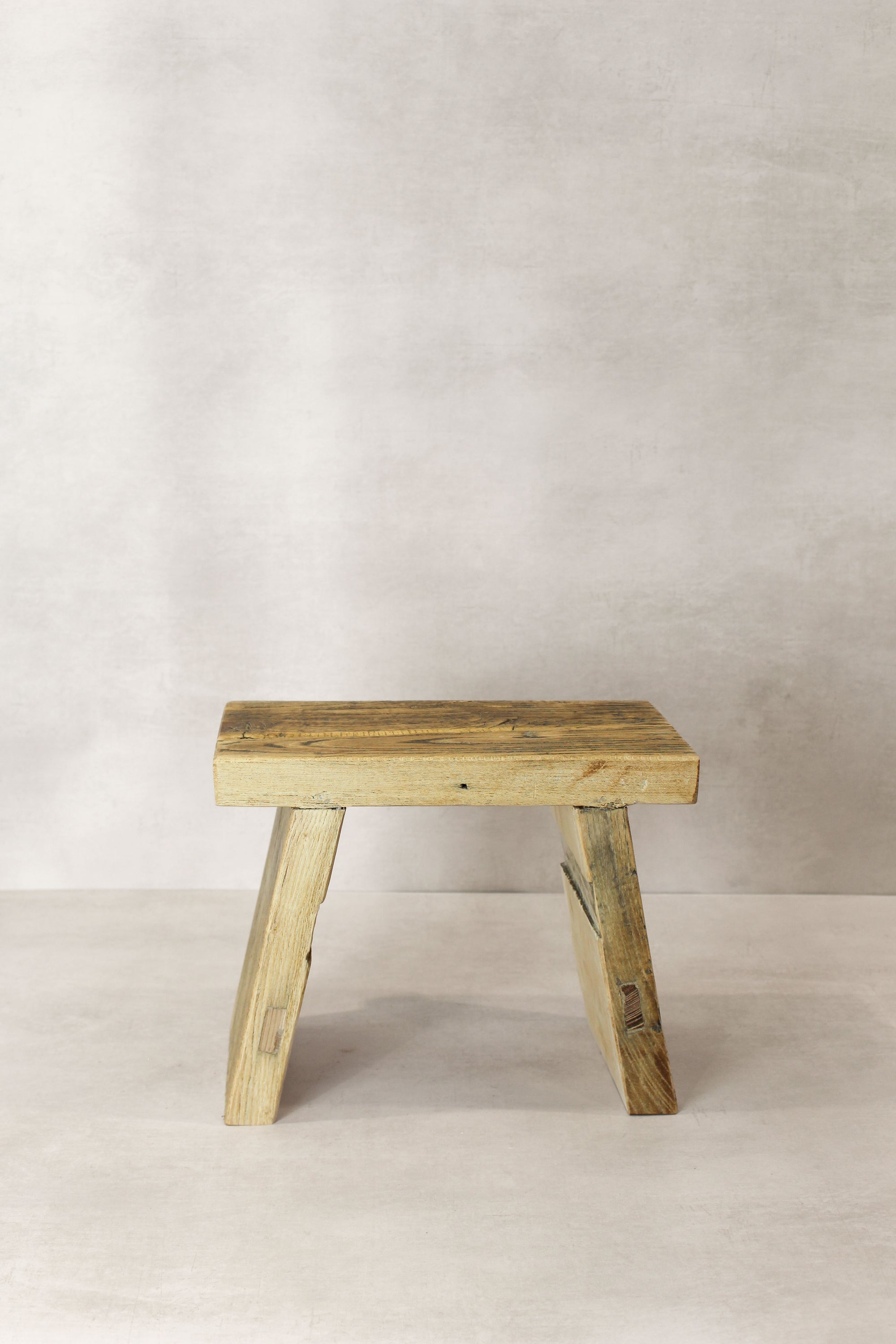 Vintage Rustic Square Elm Wood Stool - Small - No 12