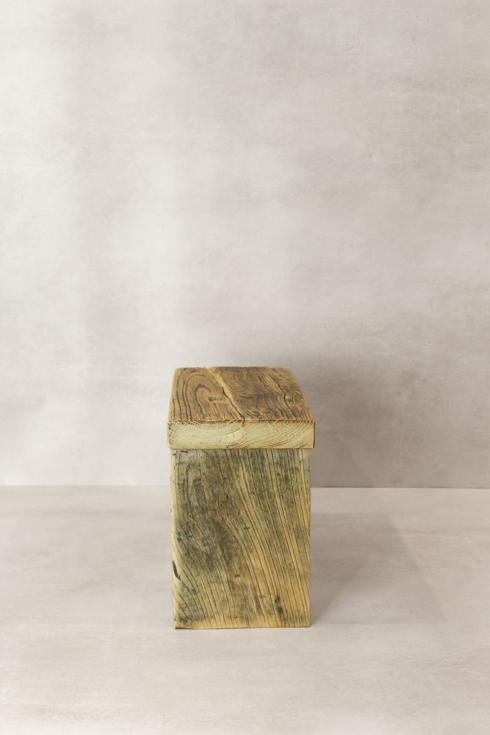 Vintage Rustic Square Elm Wood Stool - Small - No 12