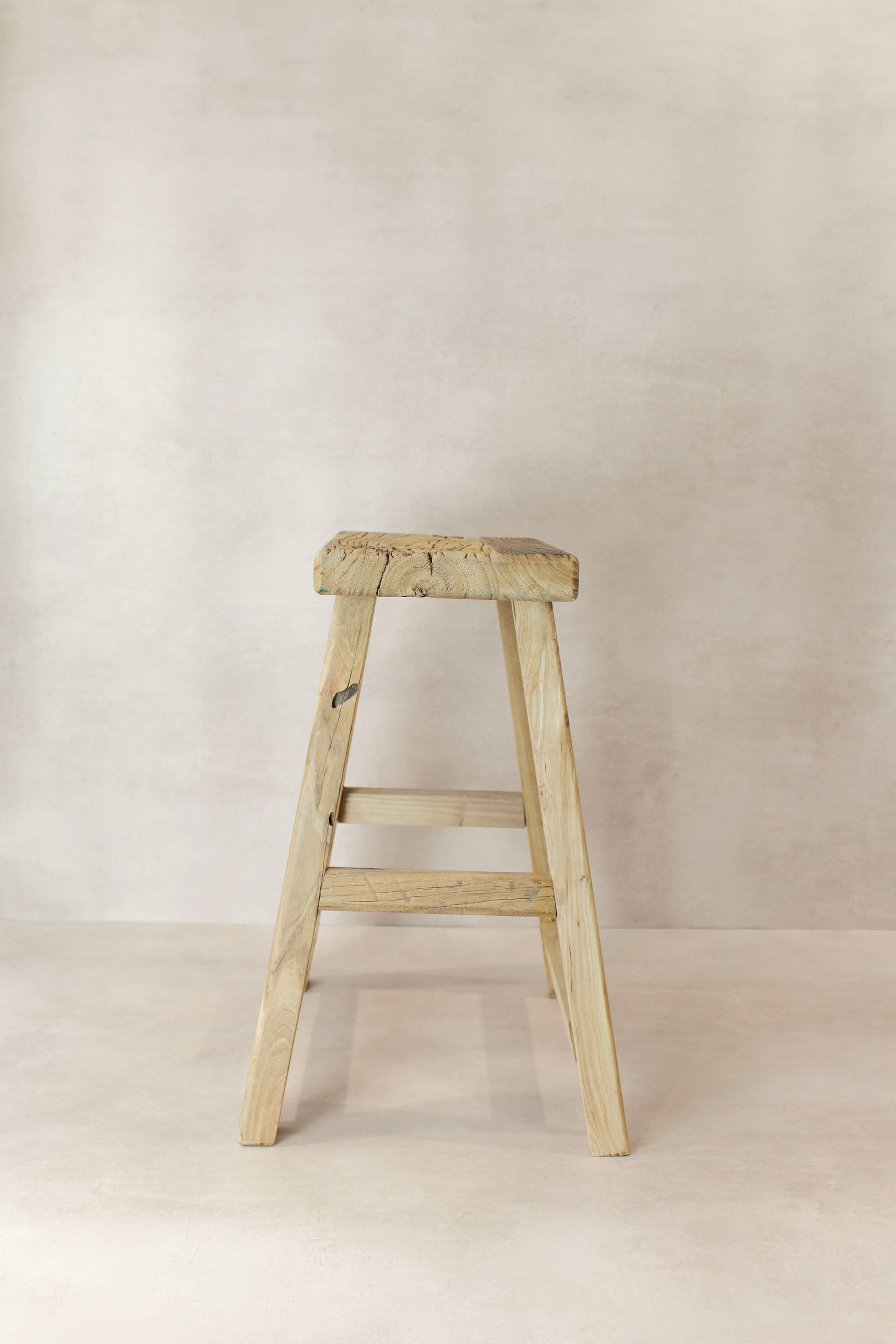 Vintage Rustic Elm Wood Stool - Medium - No 75