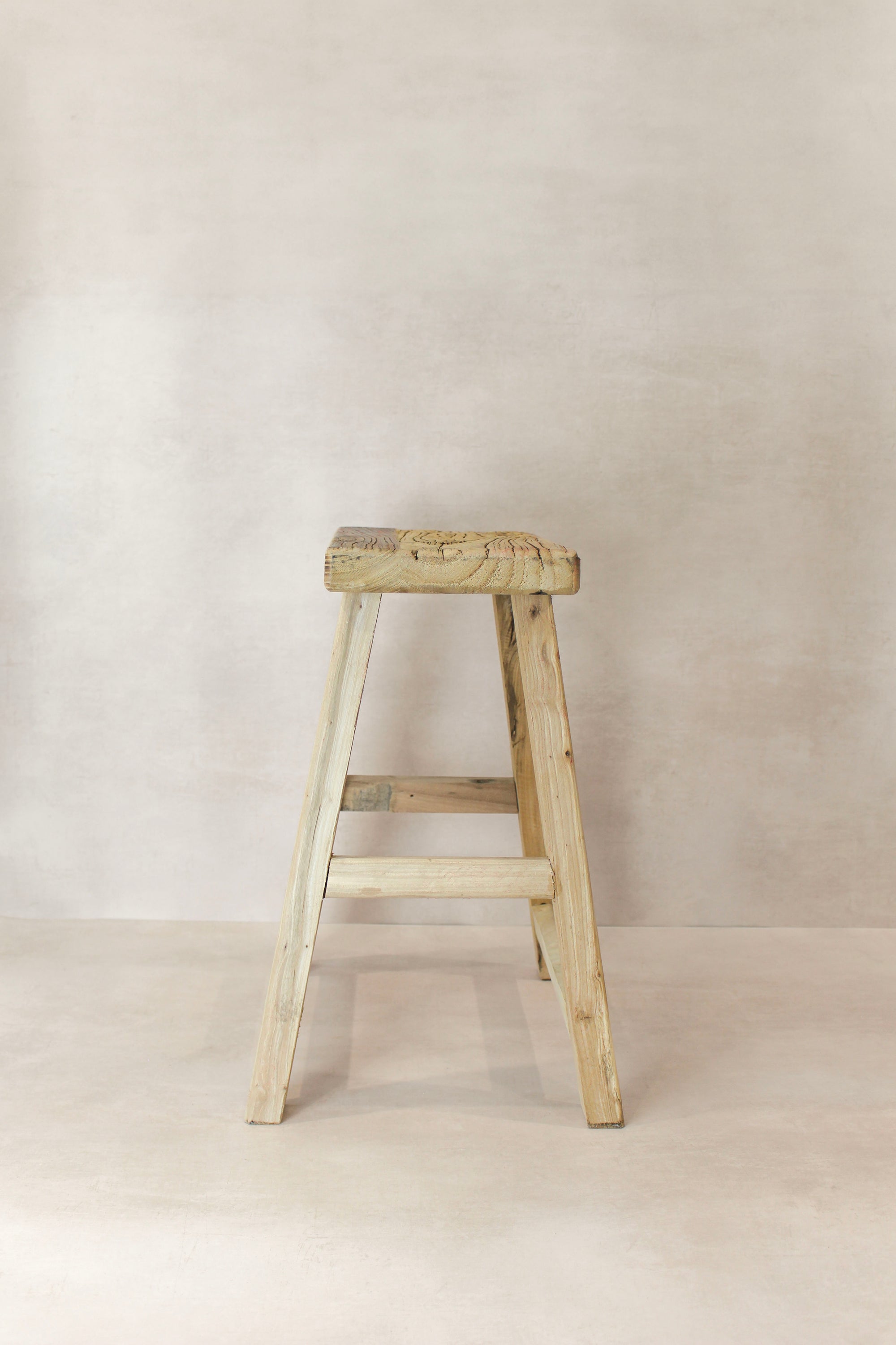 Vintage Rustic Elm Wood Stool - Medium - No 75