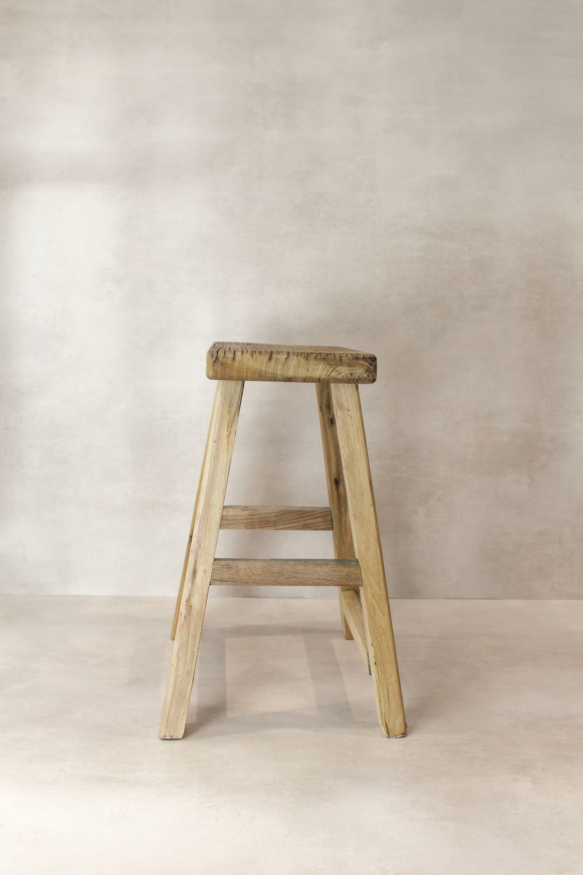 Vintage Rustic Elm Wood Stool - Medium - No 76