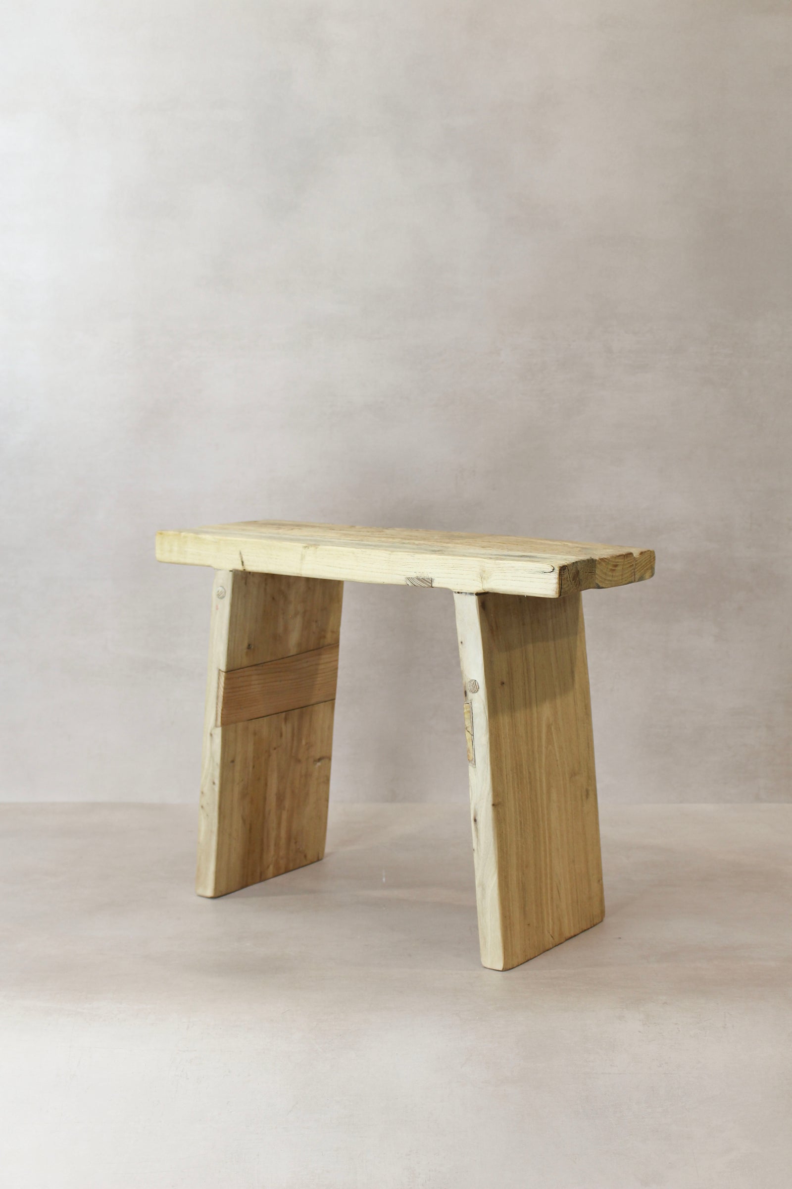 Vintage Rustic Square Elm Wood Stool - No 10