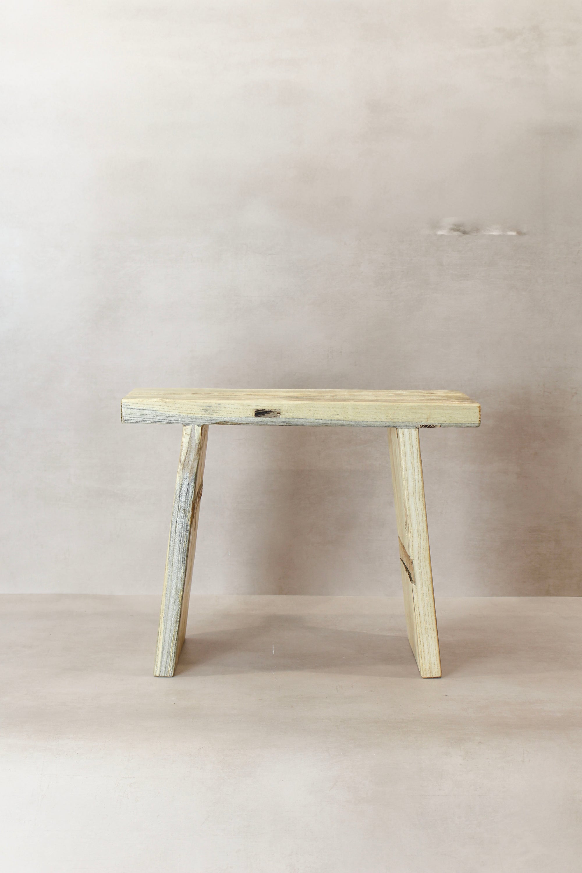 Vintage Rustic Square Elm Wood Stool - No 11