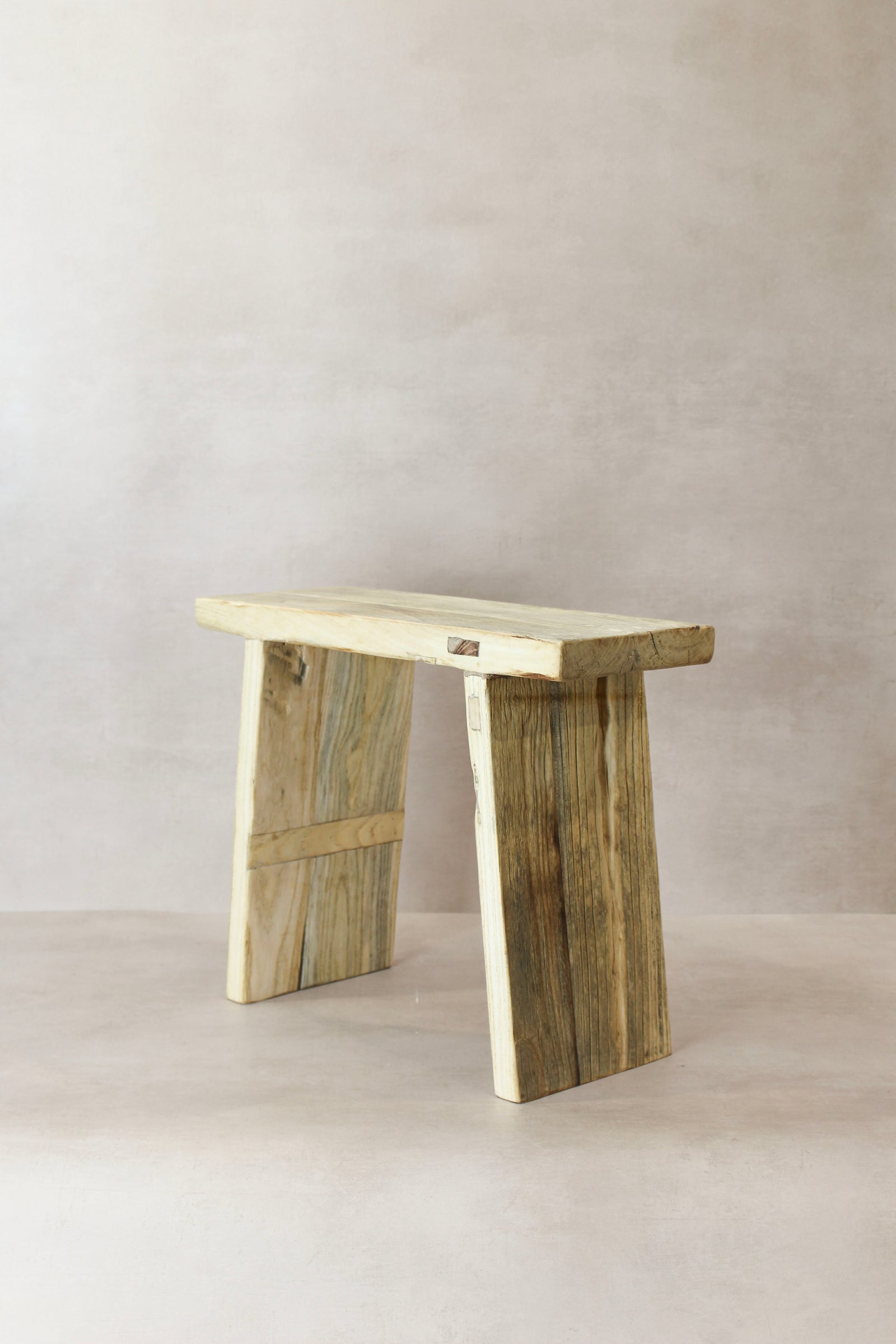 Vintage Rustic Square Elm Wood Stool - No 12