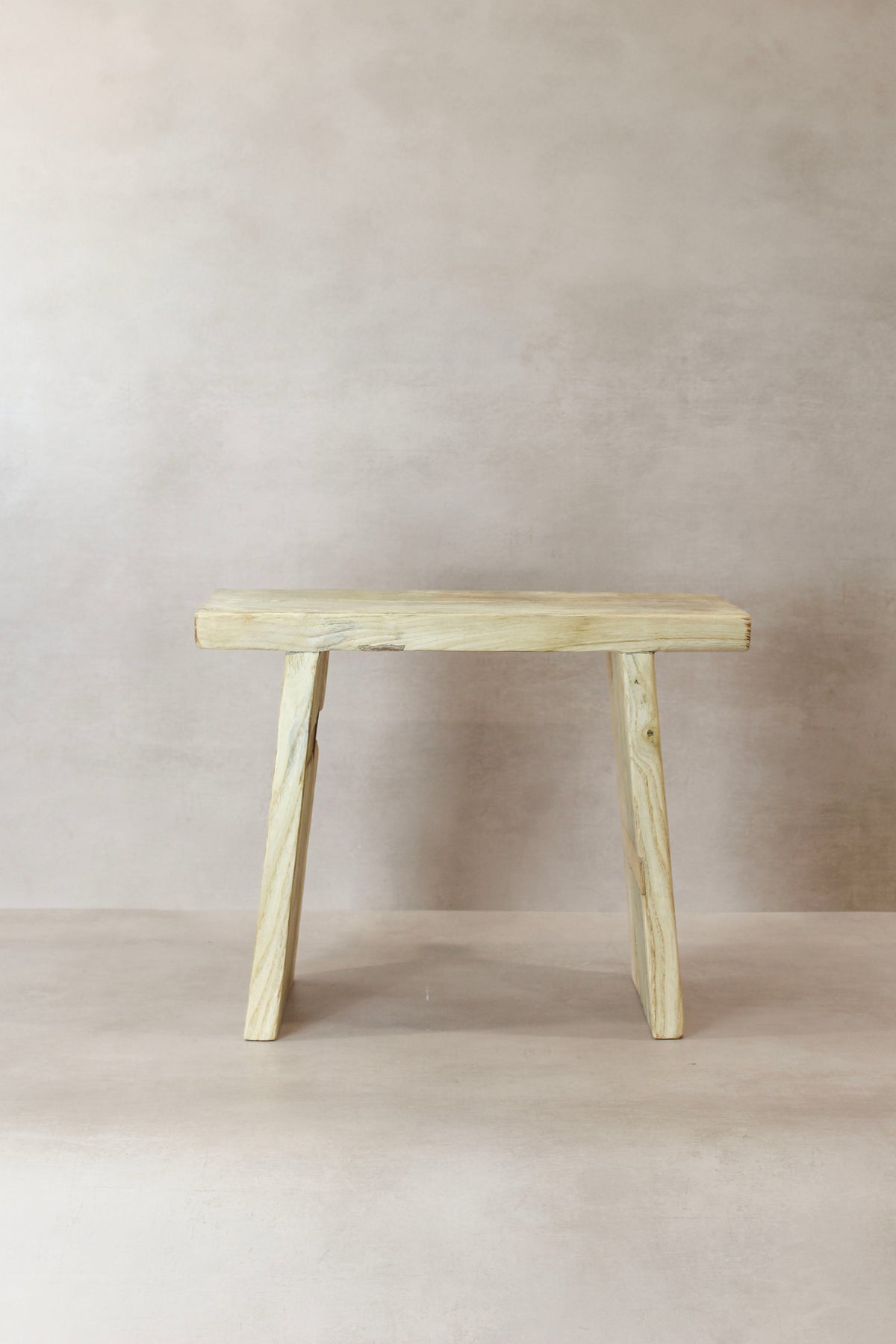 Vintage Rustic Square Elm Wood Stool - No 12