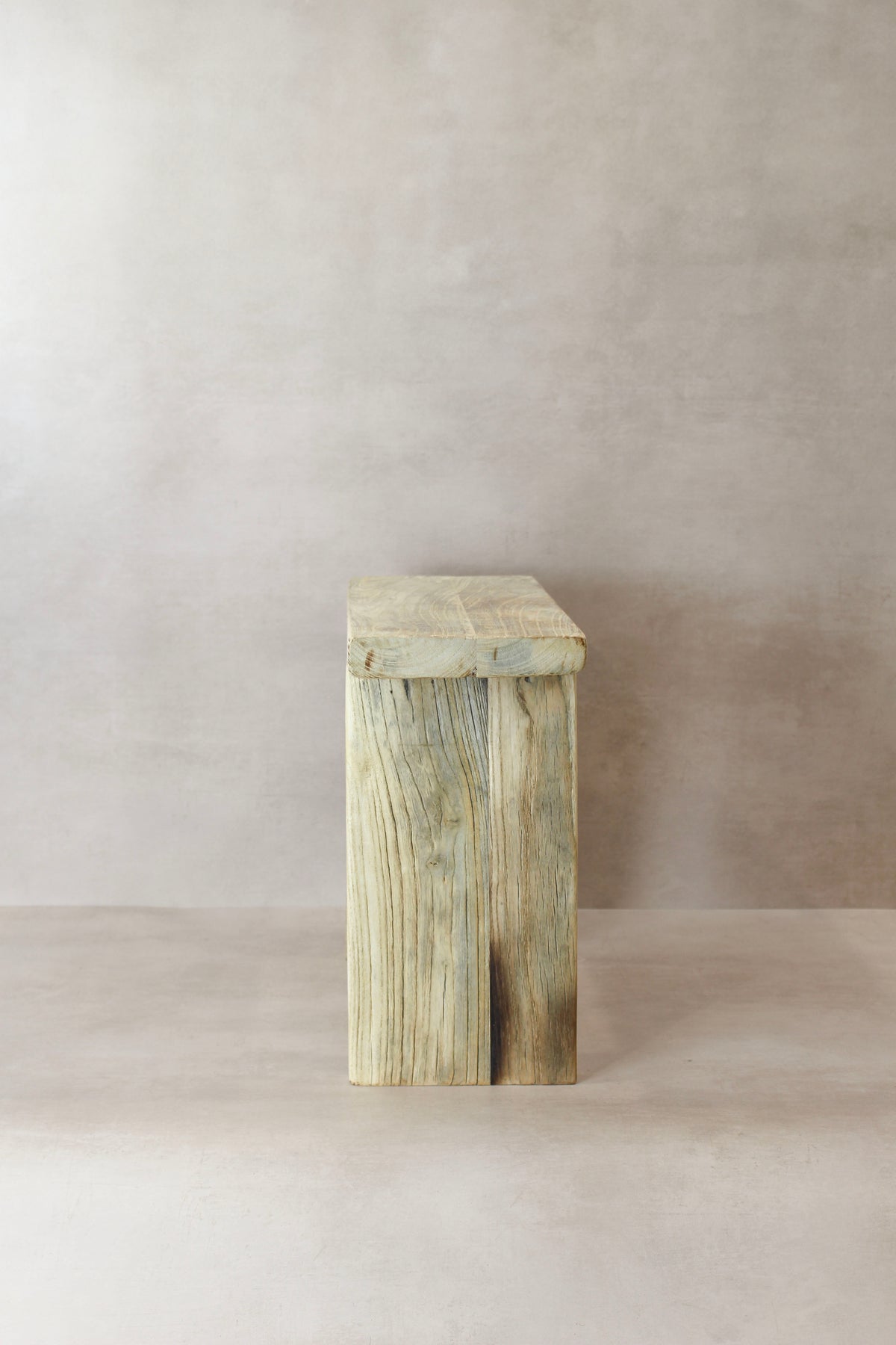Vintage Rustic Square Elm Wood Stool - No 12