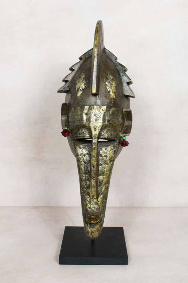 Hand-carved Marka mask from Mali with metalwork and tassels — Botanical Boys