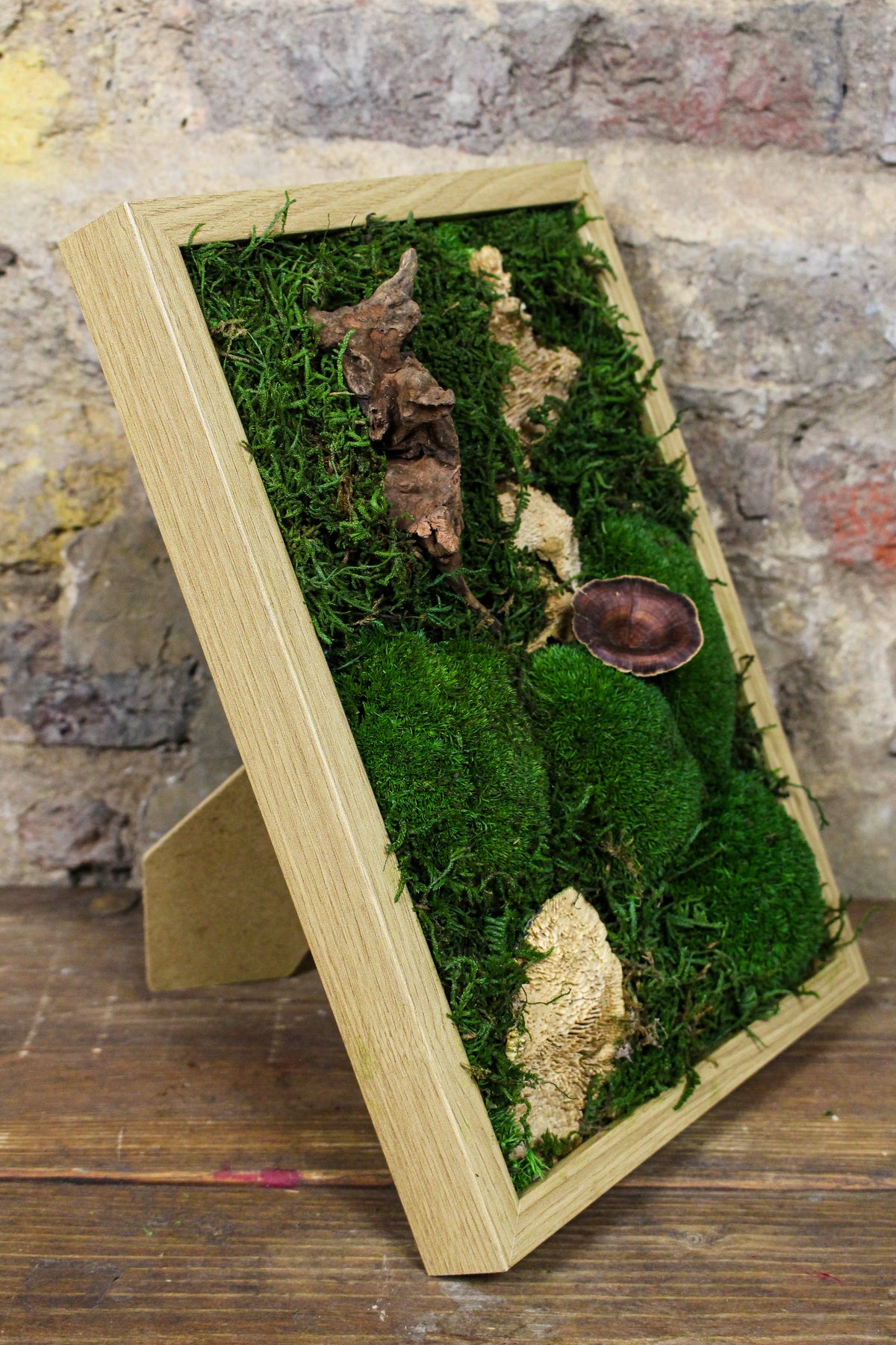 Angled view of the framed preserved moss artwork (FR88) — Botanical Boys