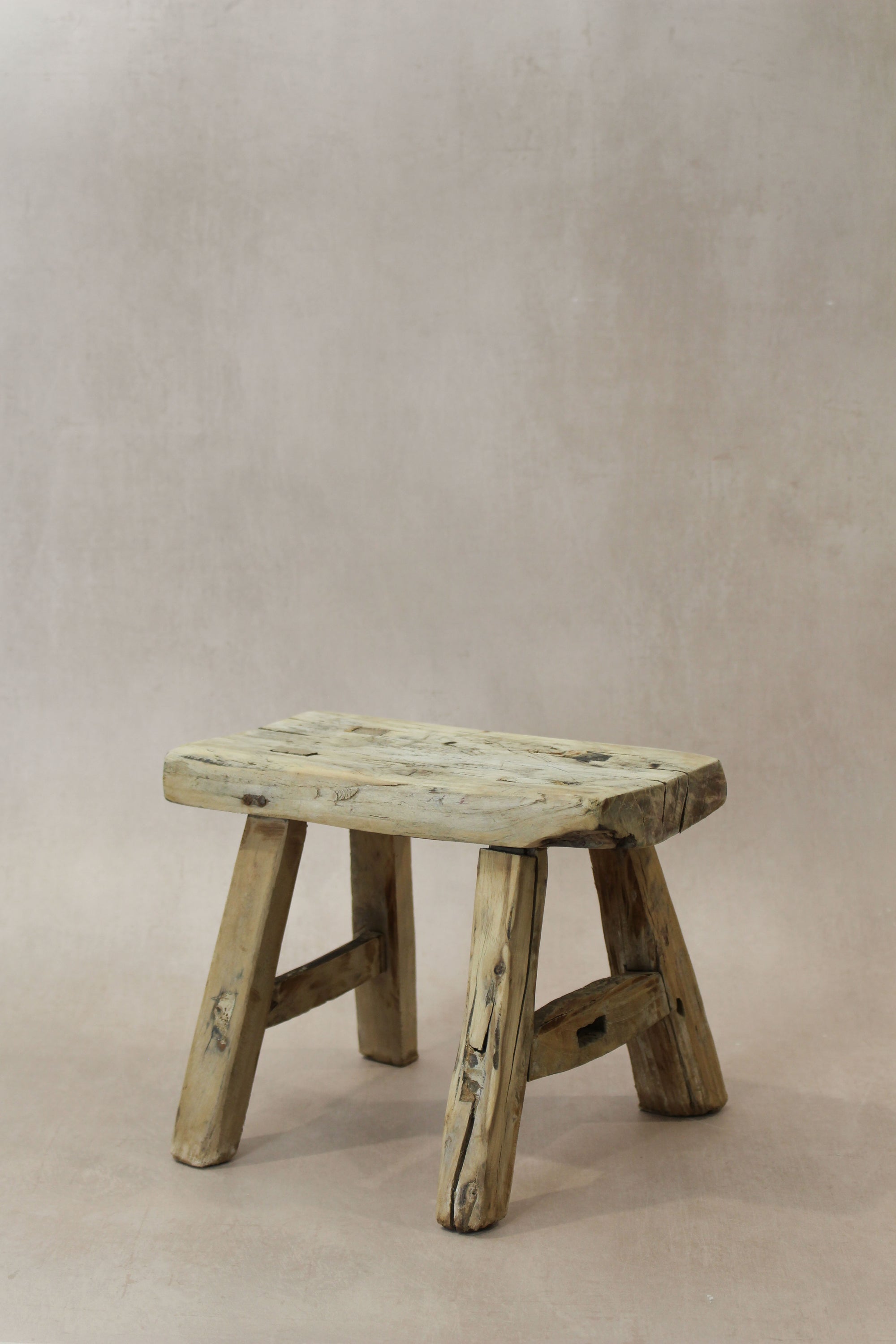 Vintage Rustic Elm Wood Stool - Small - No 21