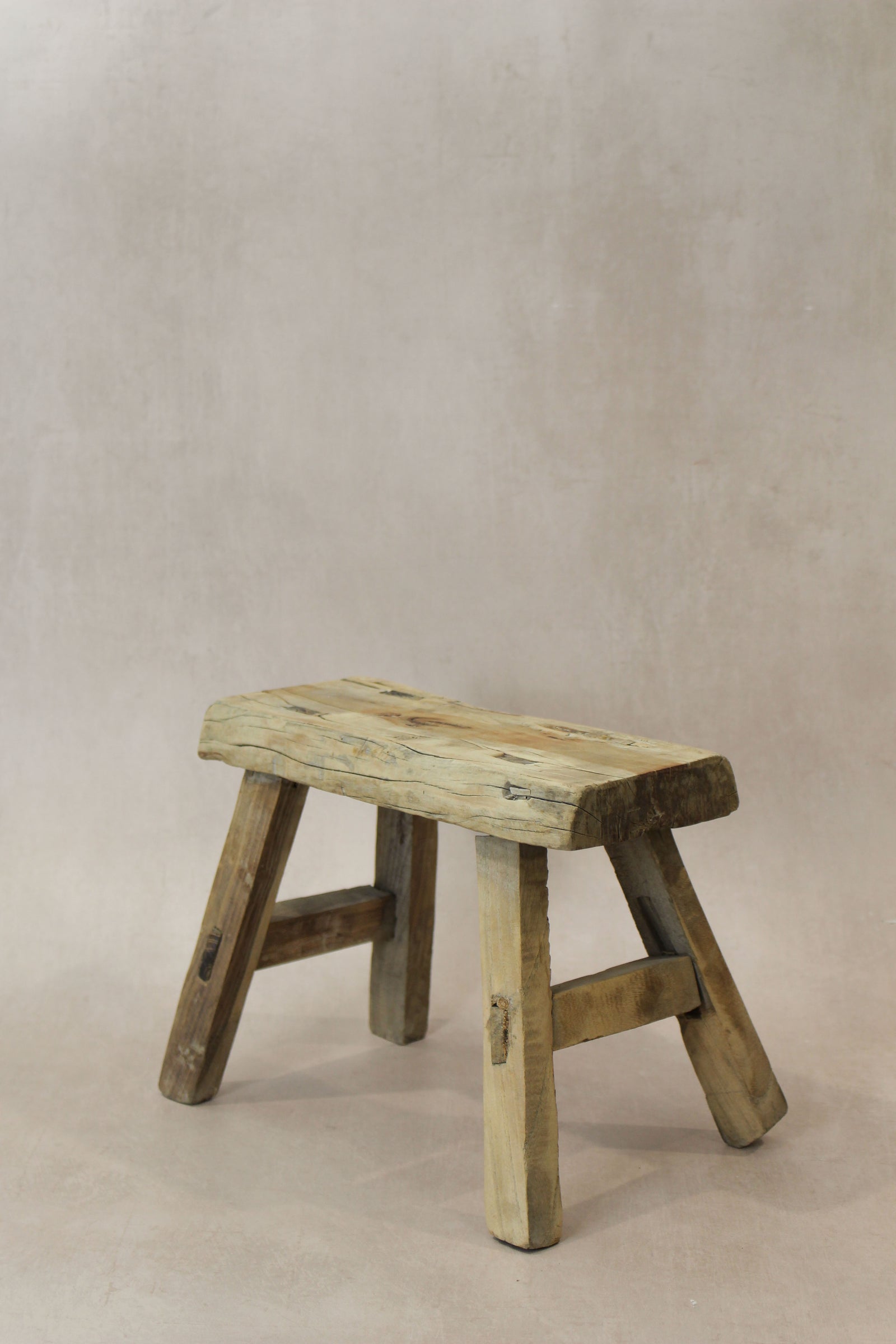 Vintage Rustic Elm Wood Stool - Small - No 22