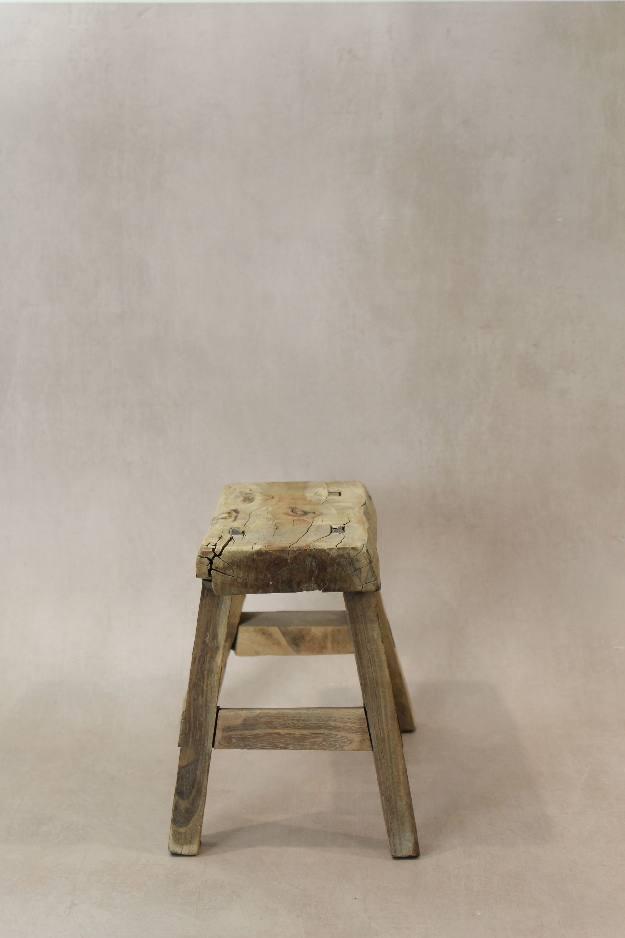 Vintage Rustic Elm Wood Stool - Small - No 22