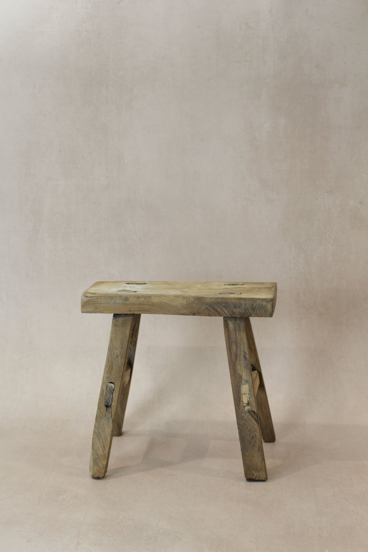 Vintage Rustic Elm Wood Stool - Small - No 24