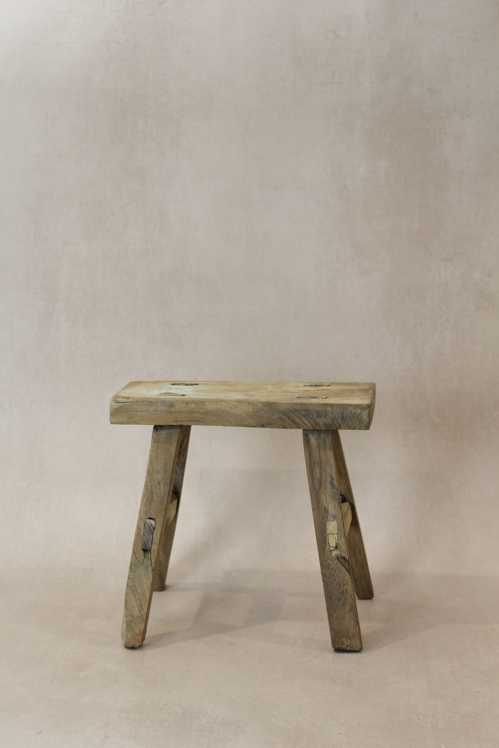Vintage Rustic Elm Wood Stool - Small - No 24