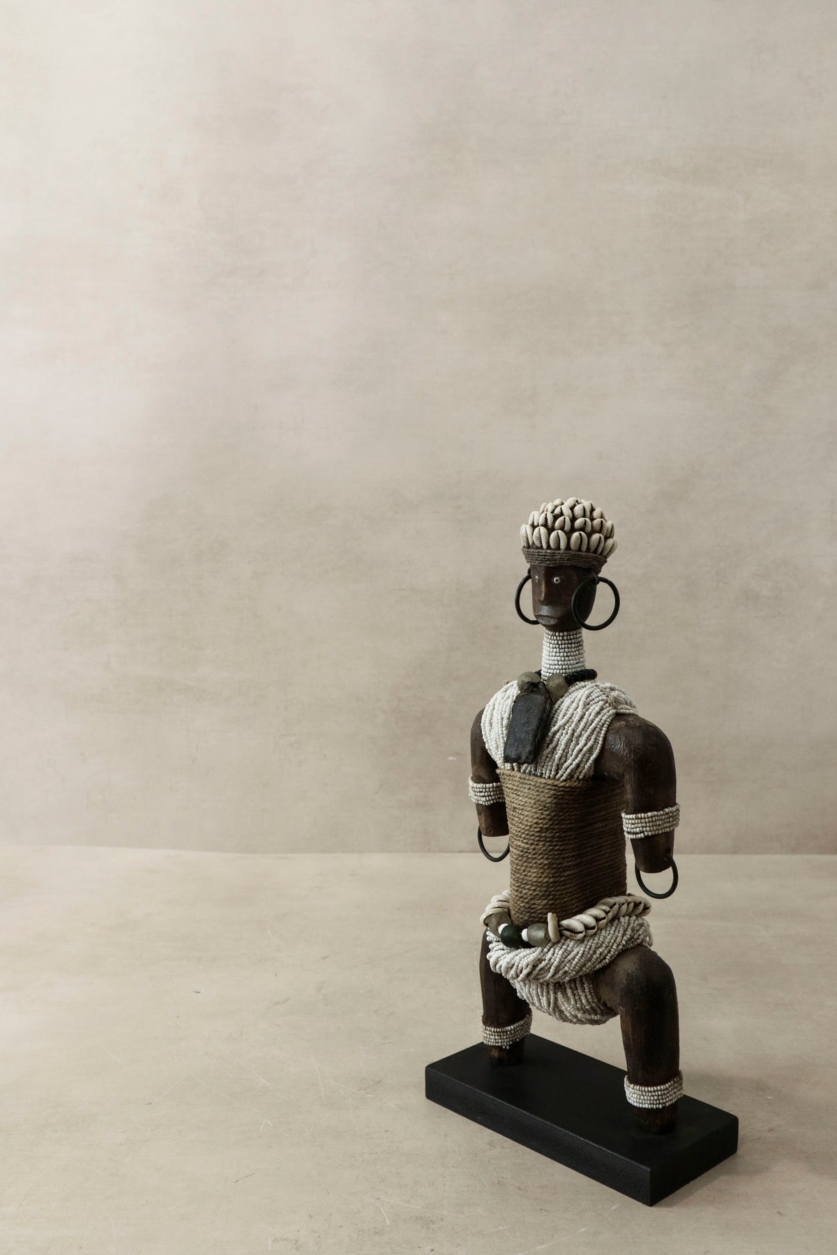White Namji beaded doll, Cameroon — front view