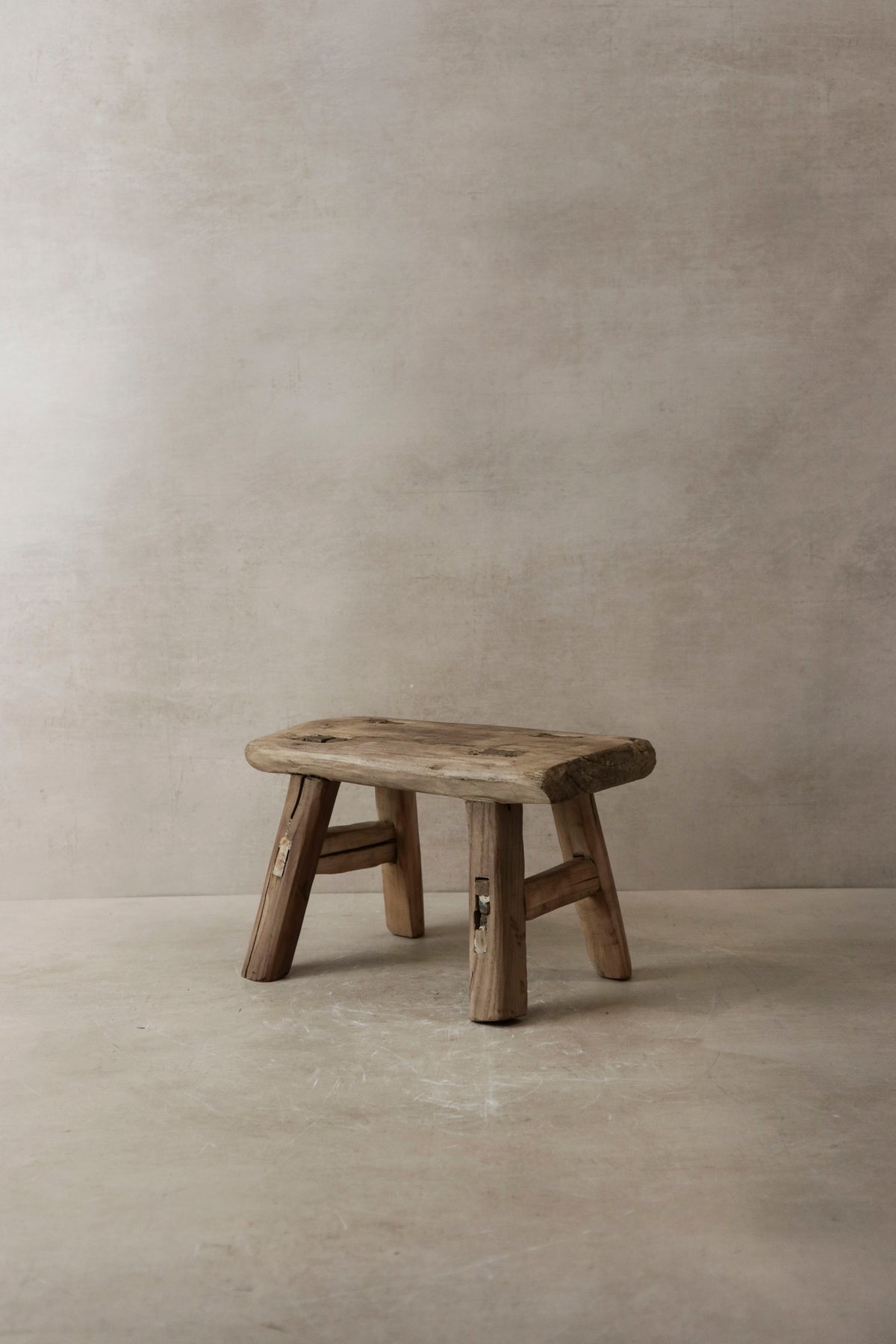 Vintage Rustic Elm Wood Stool - Small - No 2