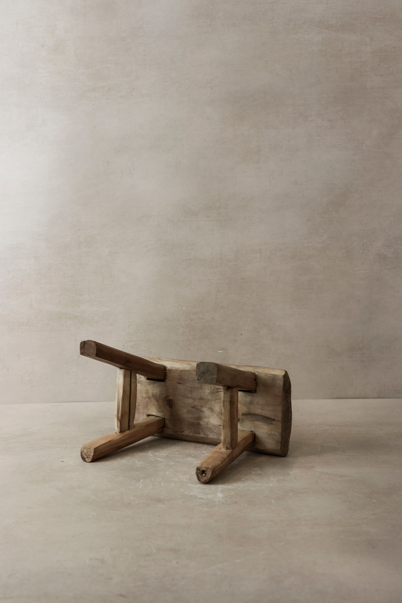 Vintage Rustic Elm Wood Stool - Small - No 2