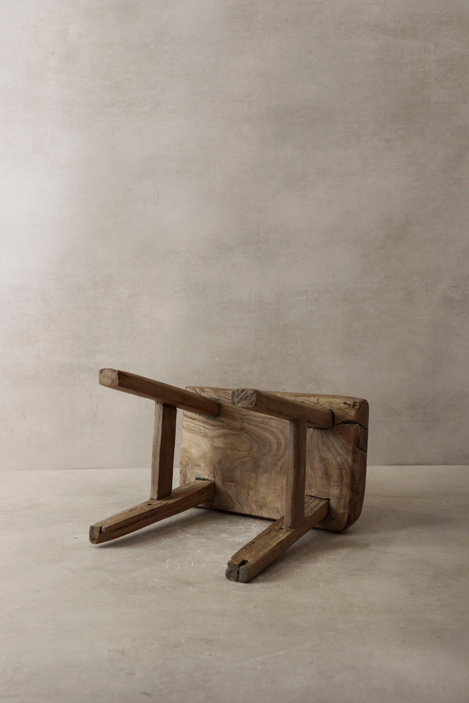 Vintage Rustic Elm Wood Stool - Small - No 3
