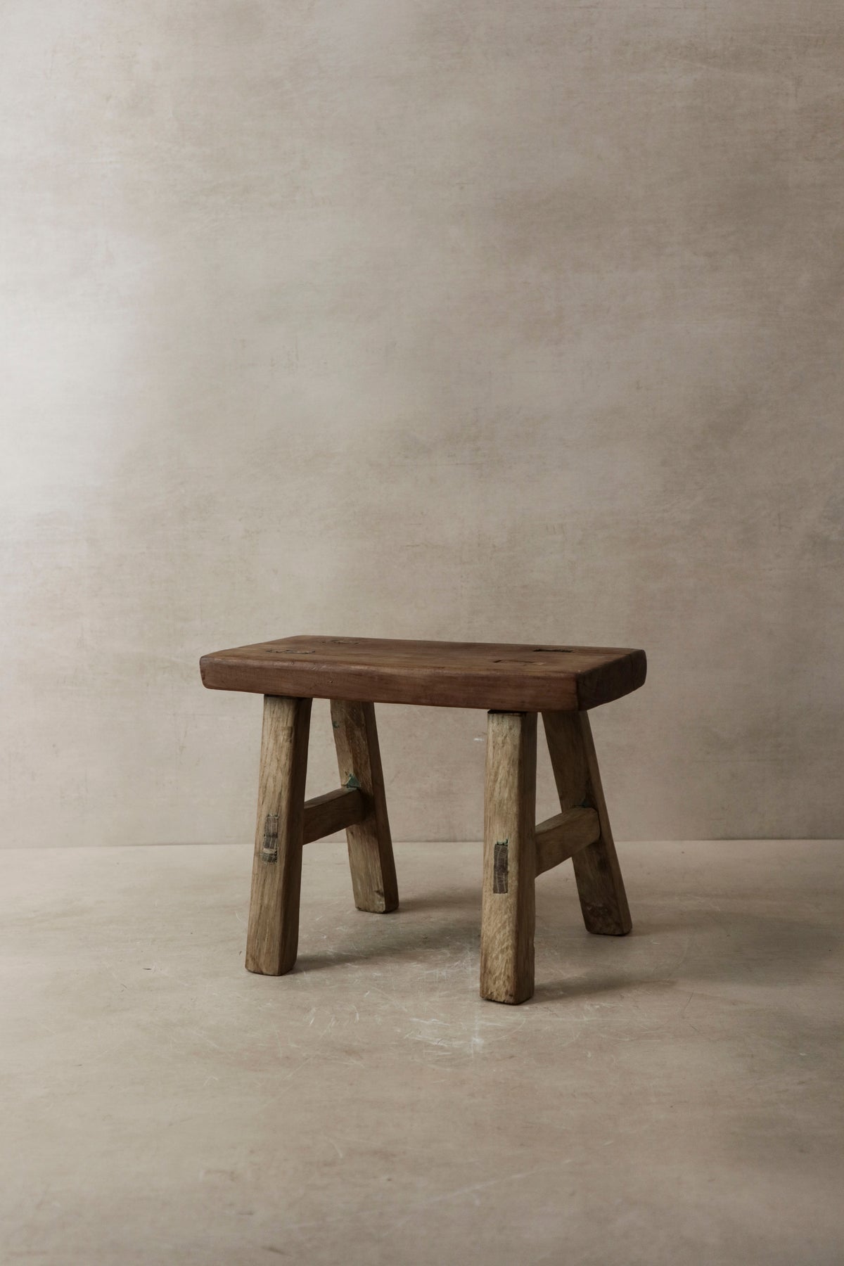 Vintage Rustic Elm Wood Stool - Small - No 4