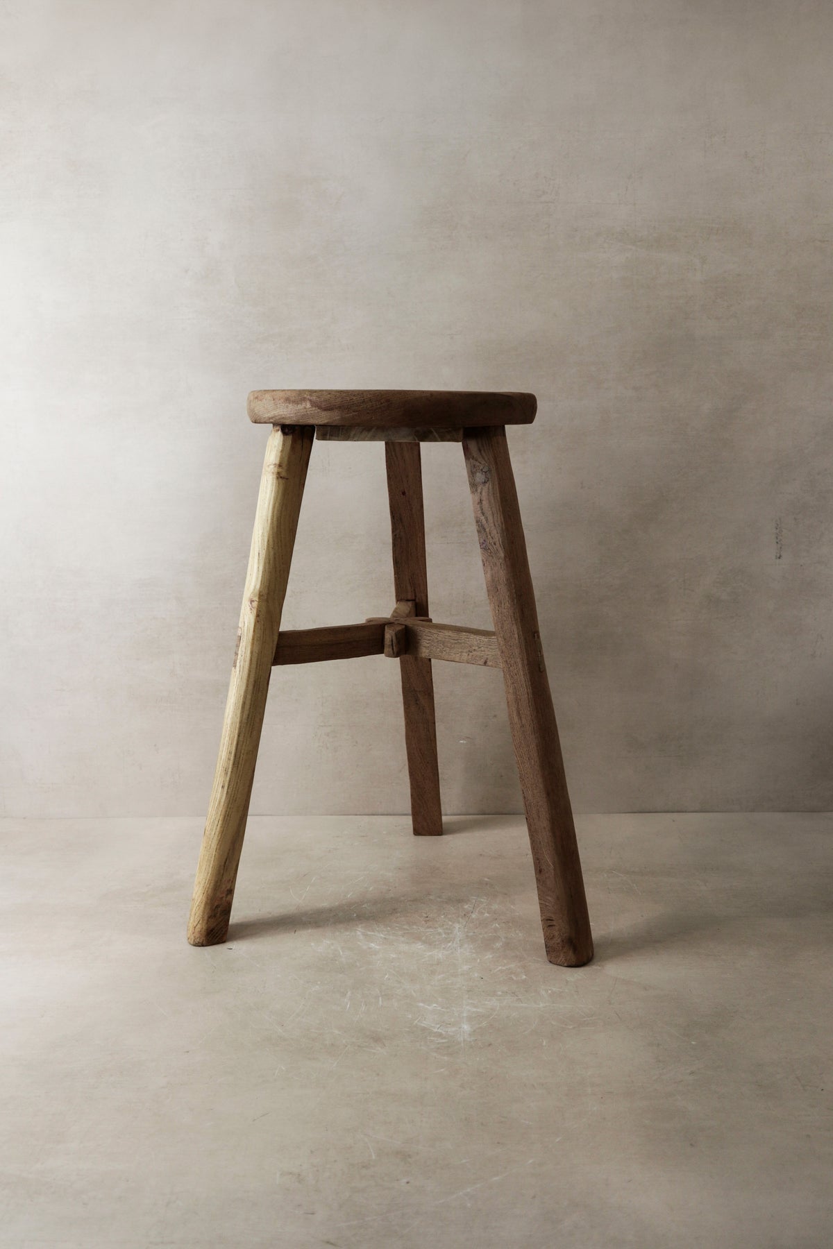 Vintage Rustic Elm Wood Stool - Round - No 1