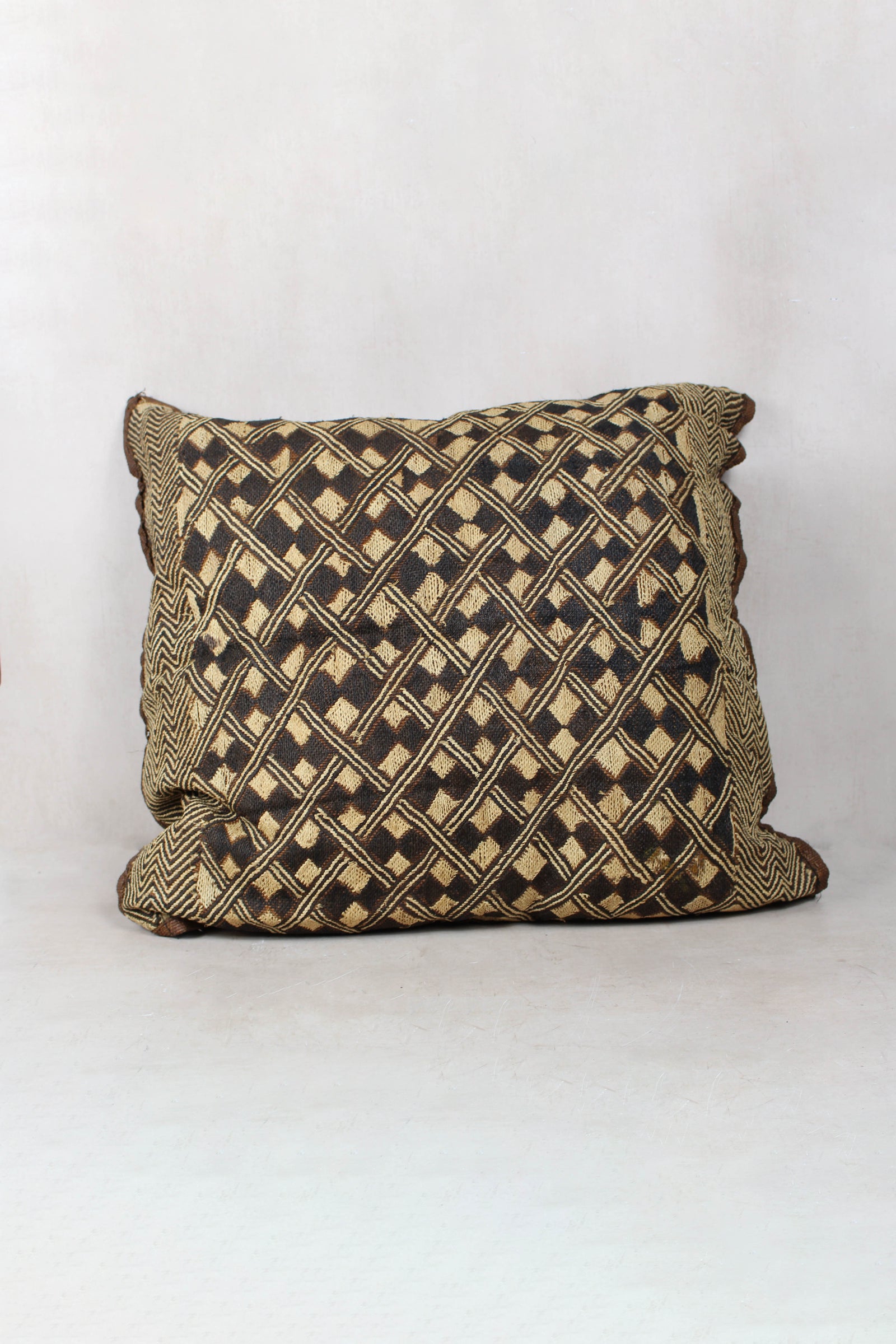 Vintage Showa (Kuba) raffia cut-pile cloth cushion from DR Congo, 60×50cm