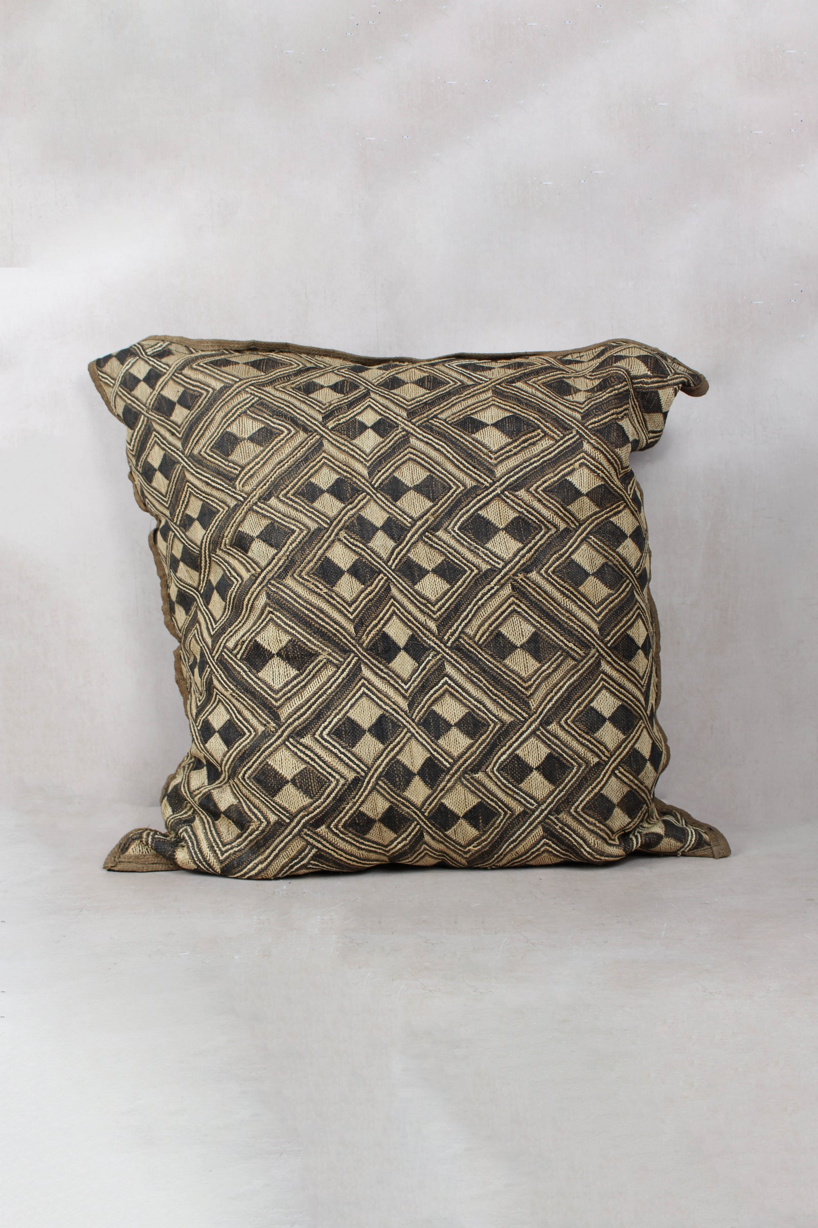Vintage Showa (Kuba) raffia cut-pile cloth cushion from DR Congo, 60×50cm
