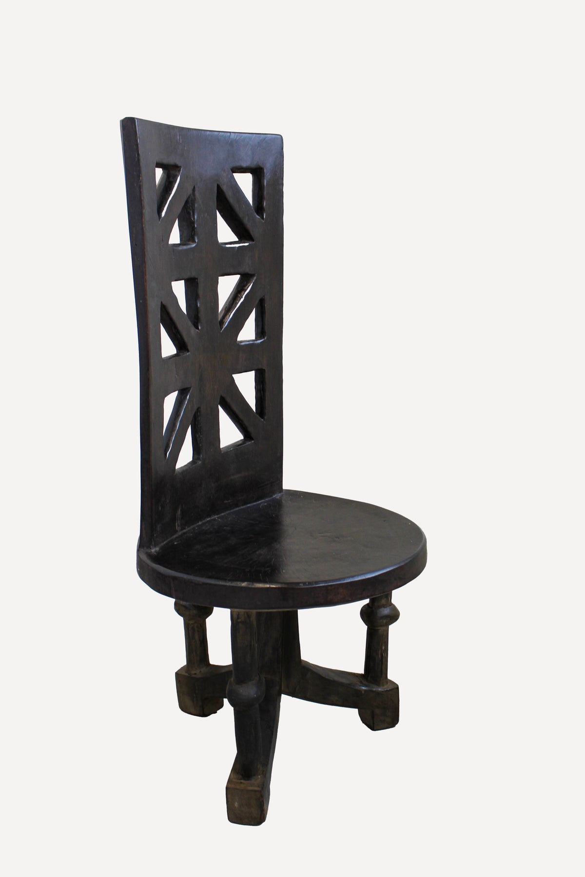 Makonde carved wooden chair, Tanzania — front view