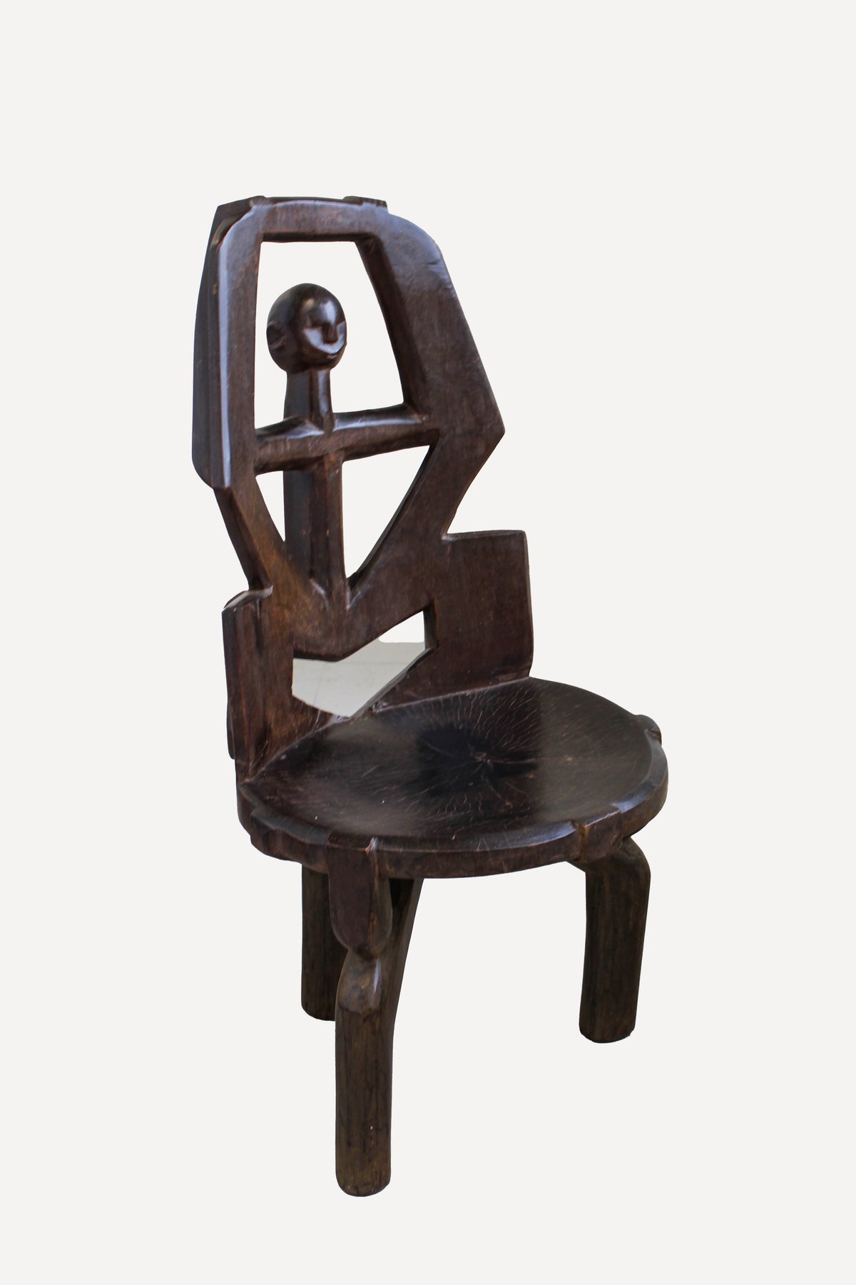Makonde carved wooden chair, Tanzania — front view
