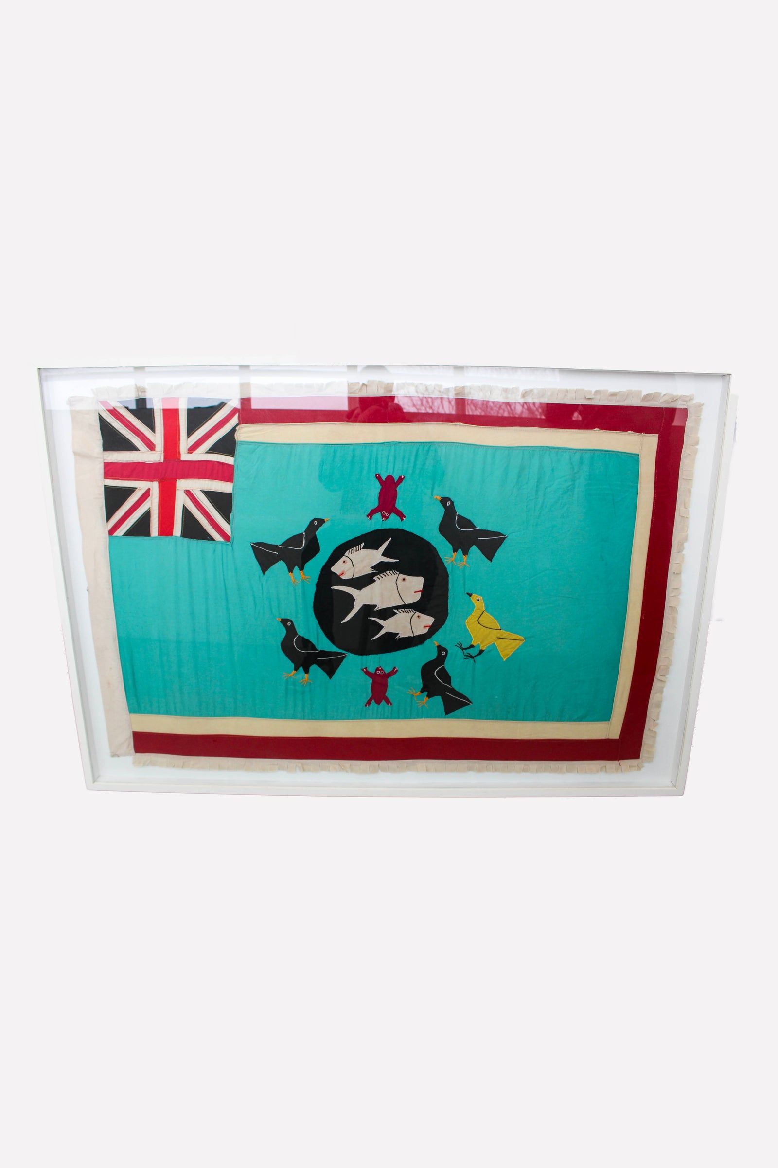 Framed Asafo Fante flag from Ghana (19) — float-mounted African textile folk art wall hanging